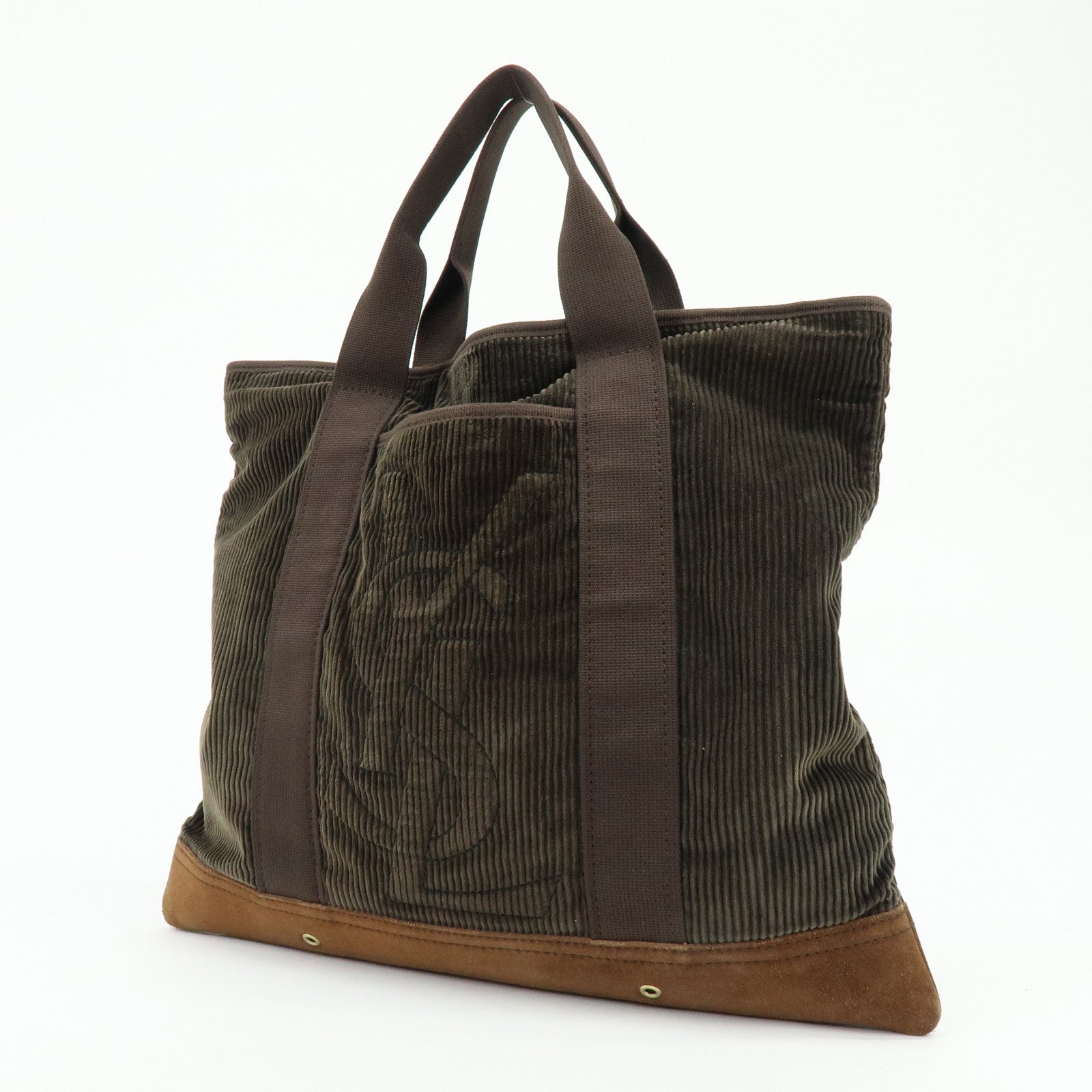 SAINT LAURENT PARIS Cassandra Corduroy Suede Tote Bag Dark Green