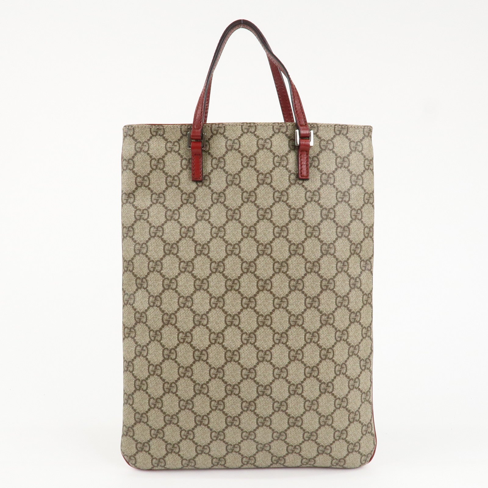 GUCCI Gucci GG Supreme Leather Tote Bag Hand Bag Beige Red 117551