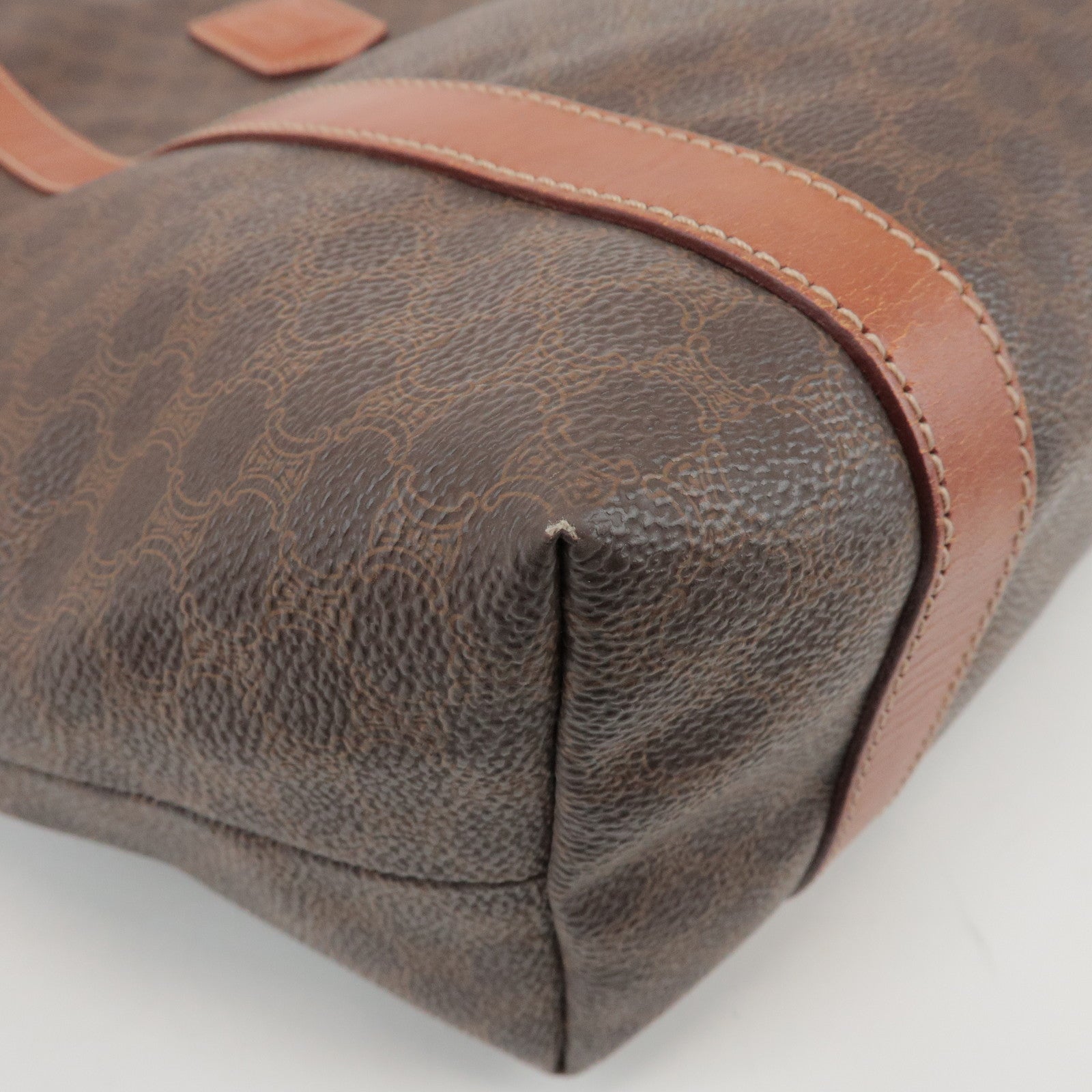 CELINE Macadam PVC Coated Canvas Leather Tote Bag Hand Bag Brown