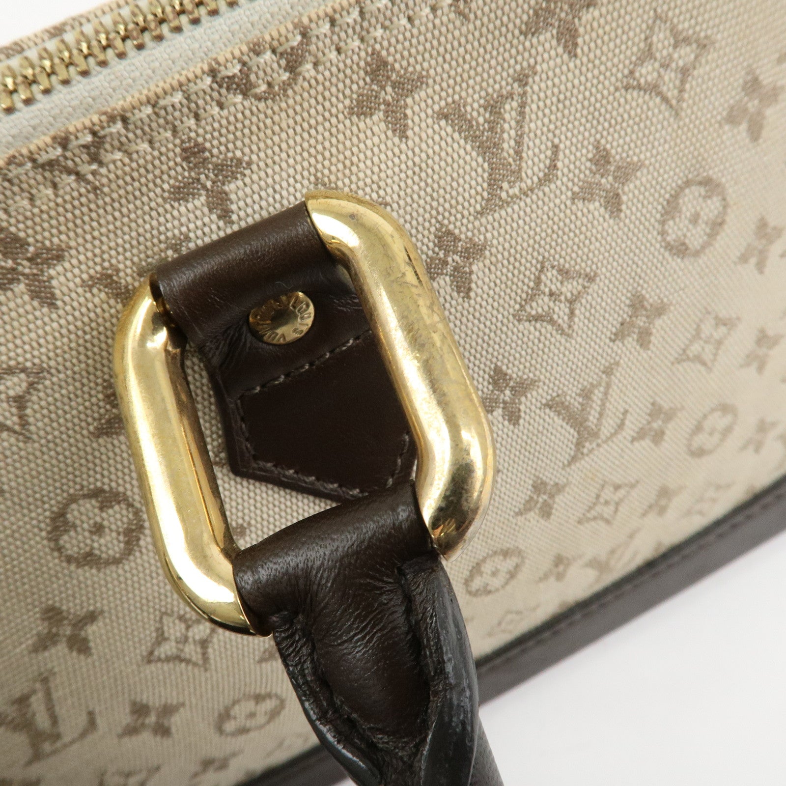 Louis Vuitton Monogram Mini Leather Canvas Hand Bag Khaki M92205 Used