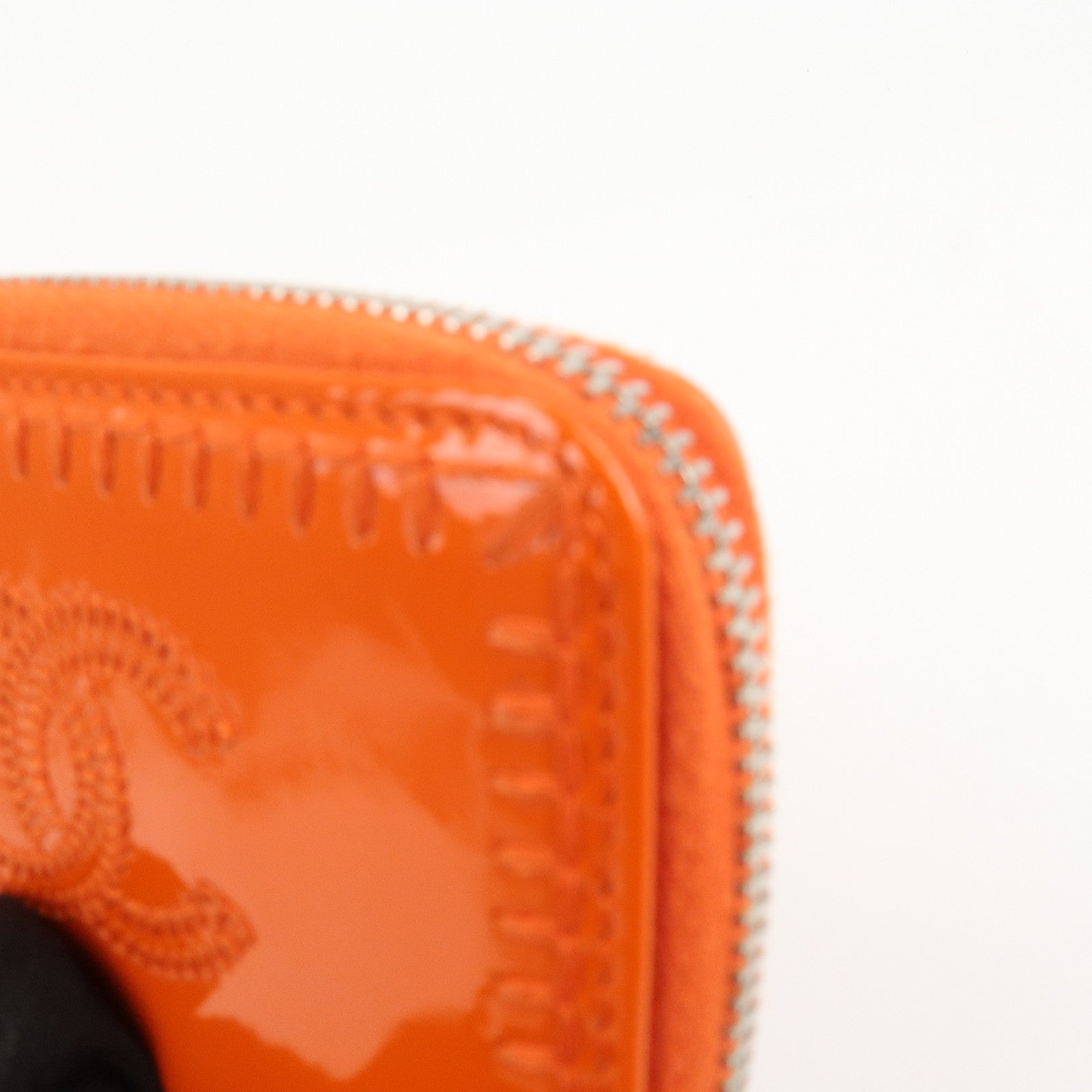 CHANEL COCO Mark Enamel Leather Round Zippy Coin Case Orange A68890 Used