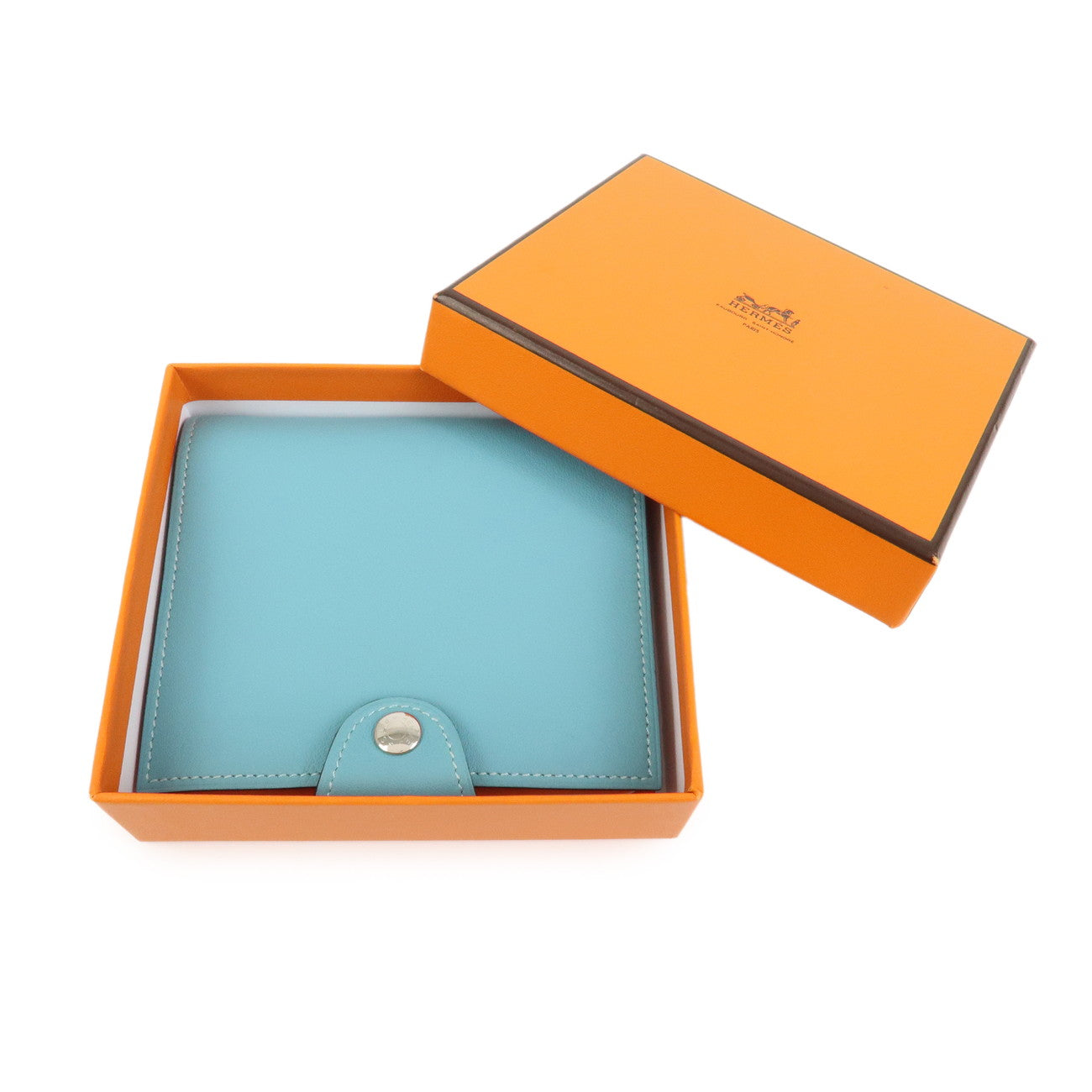 HERMES Ulysse PM Leather Agenda Planner Cover Light Blue Orange