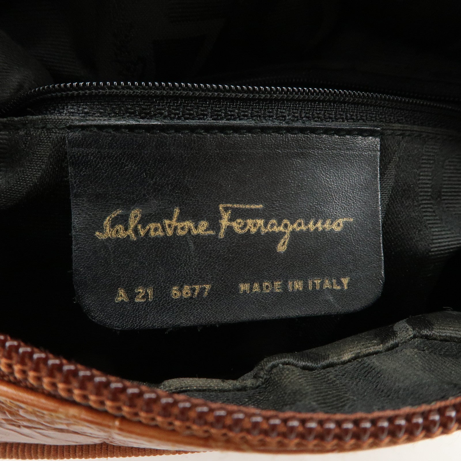 Ferragamo Vara Emboss Leather Shoulder Bag Crossbody Bag Brown