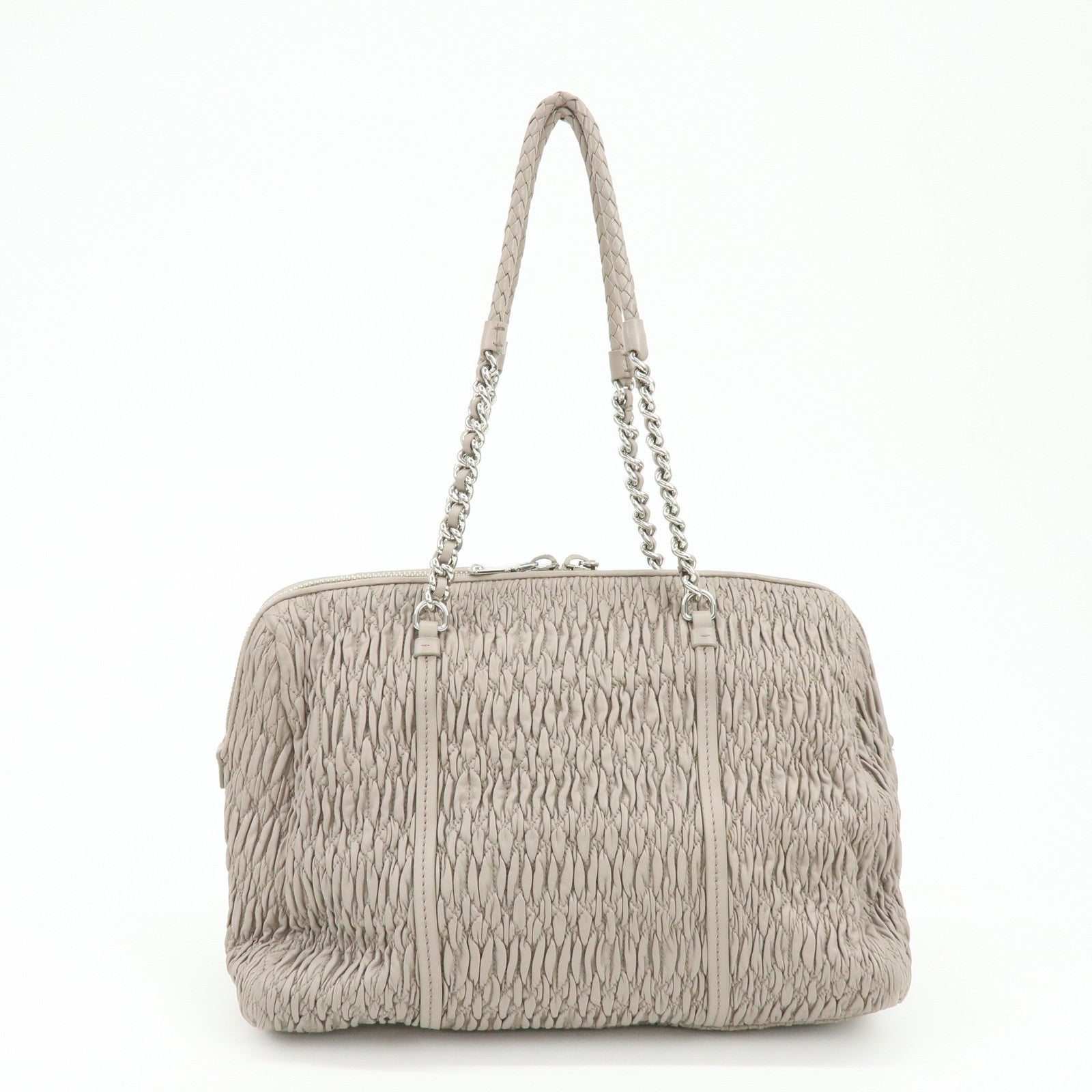 MIU MIU Matelasse Nappa Leather Tote Bag Shoulder Bag Gray