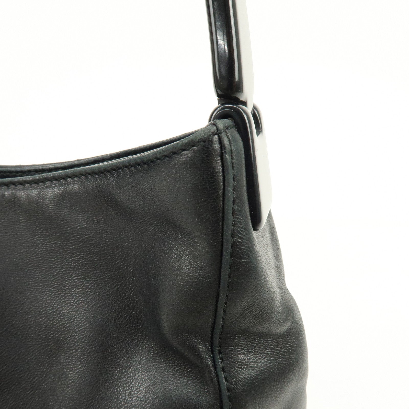 PRADA Leather Plastic Hobo Shoulder Bag Hand Bag Black