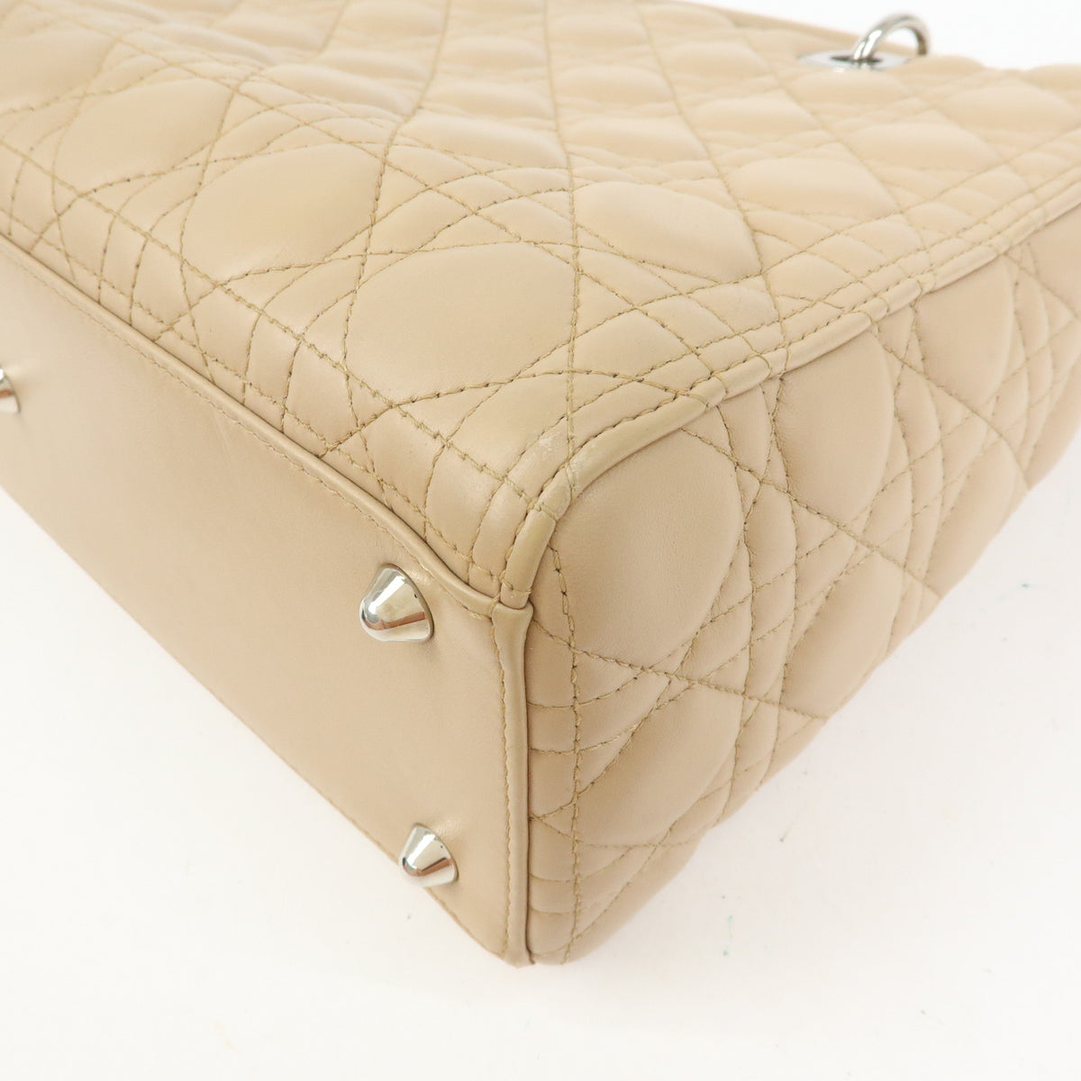 Christian Dior Cannage Lady Dior Leather 2Way Bag Hand Bag Beige
