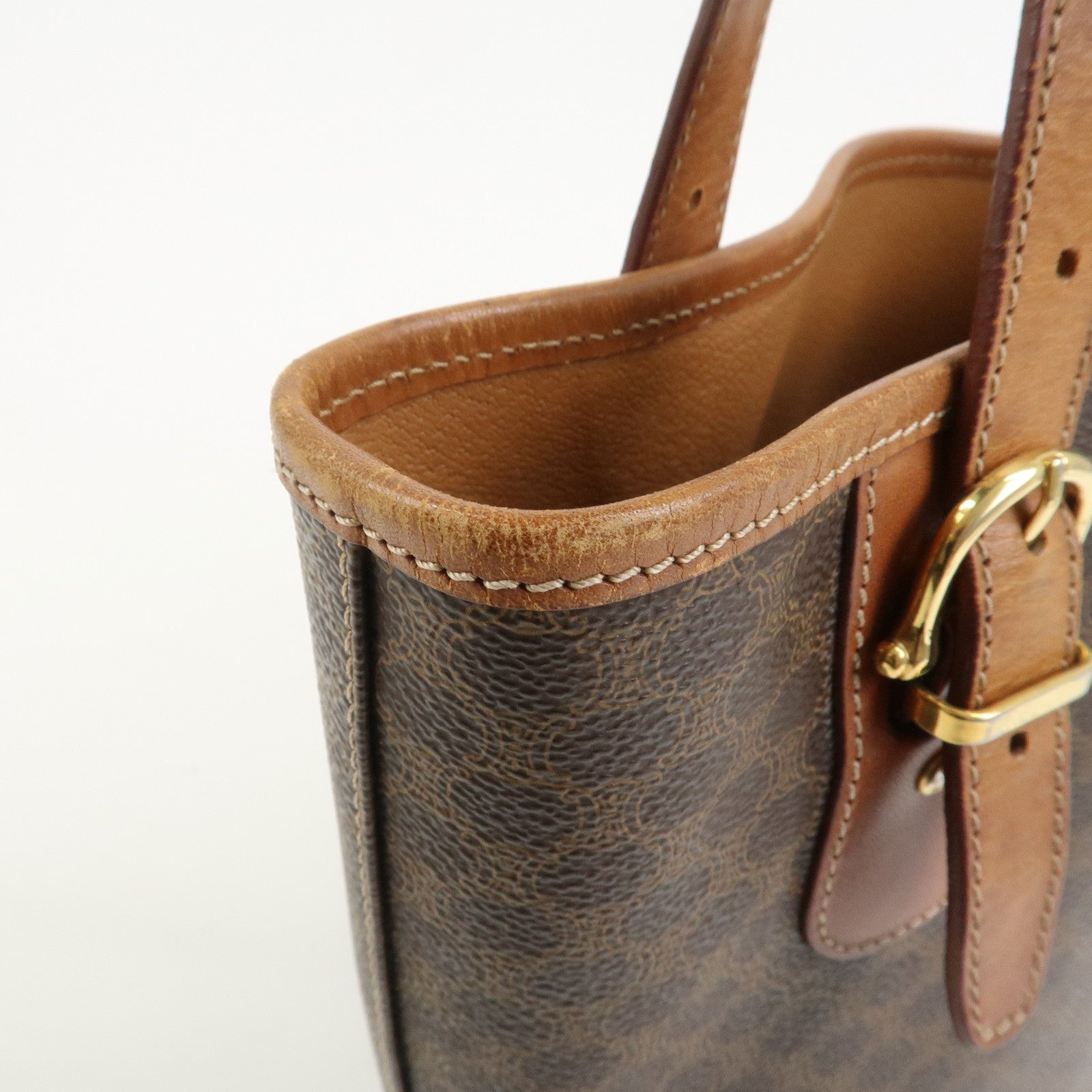 CELINE Macadam PVC Canvas Leather Tote Bag Hand Bag Brown