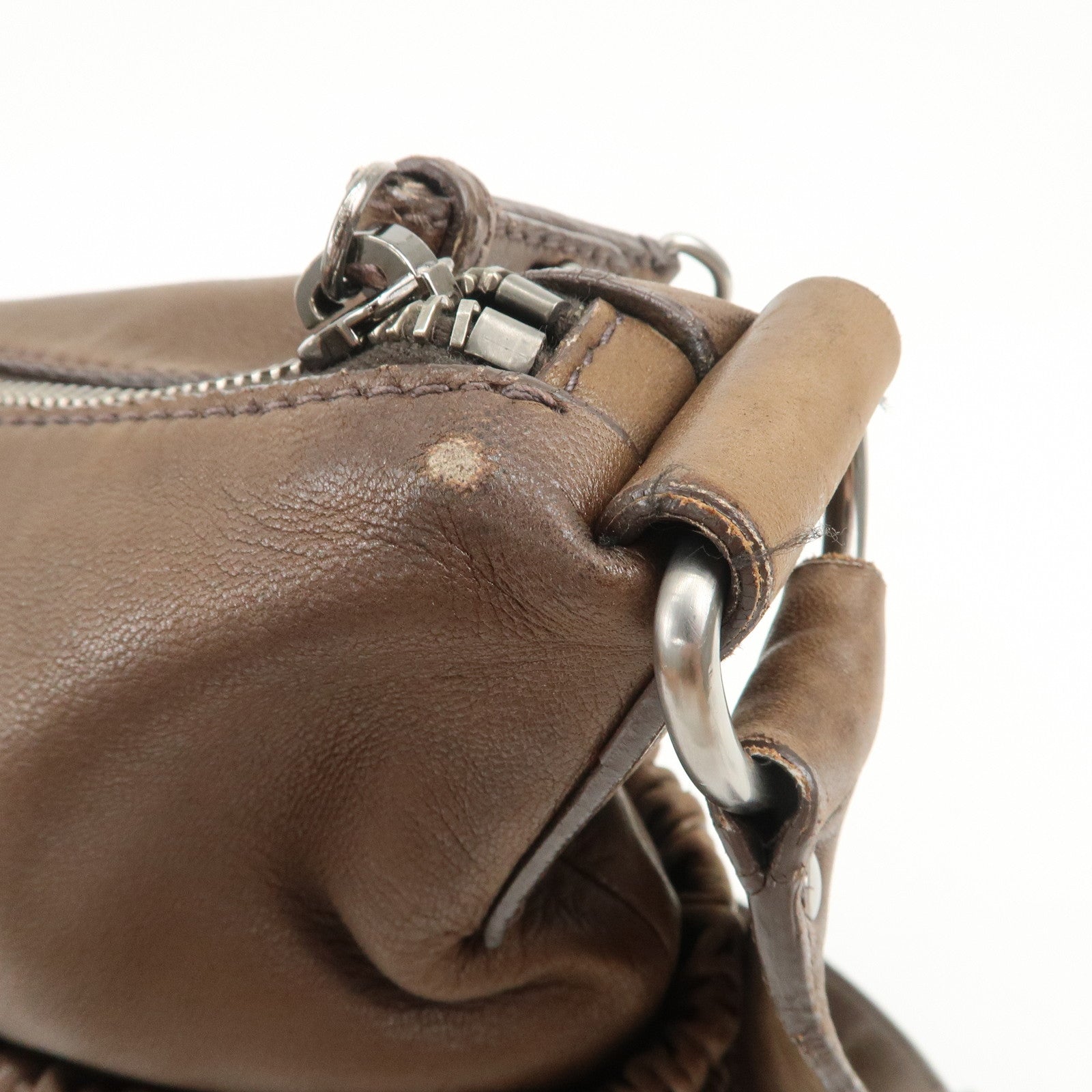 MIU MIU Logo Leather Shoulder Bag Crossbody Bag Brown