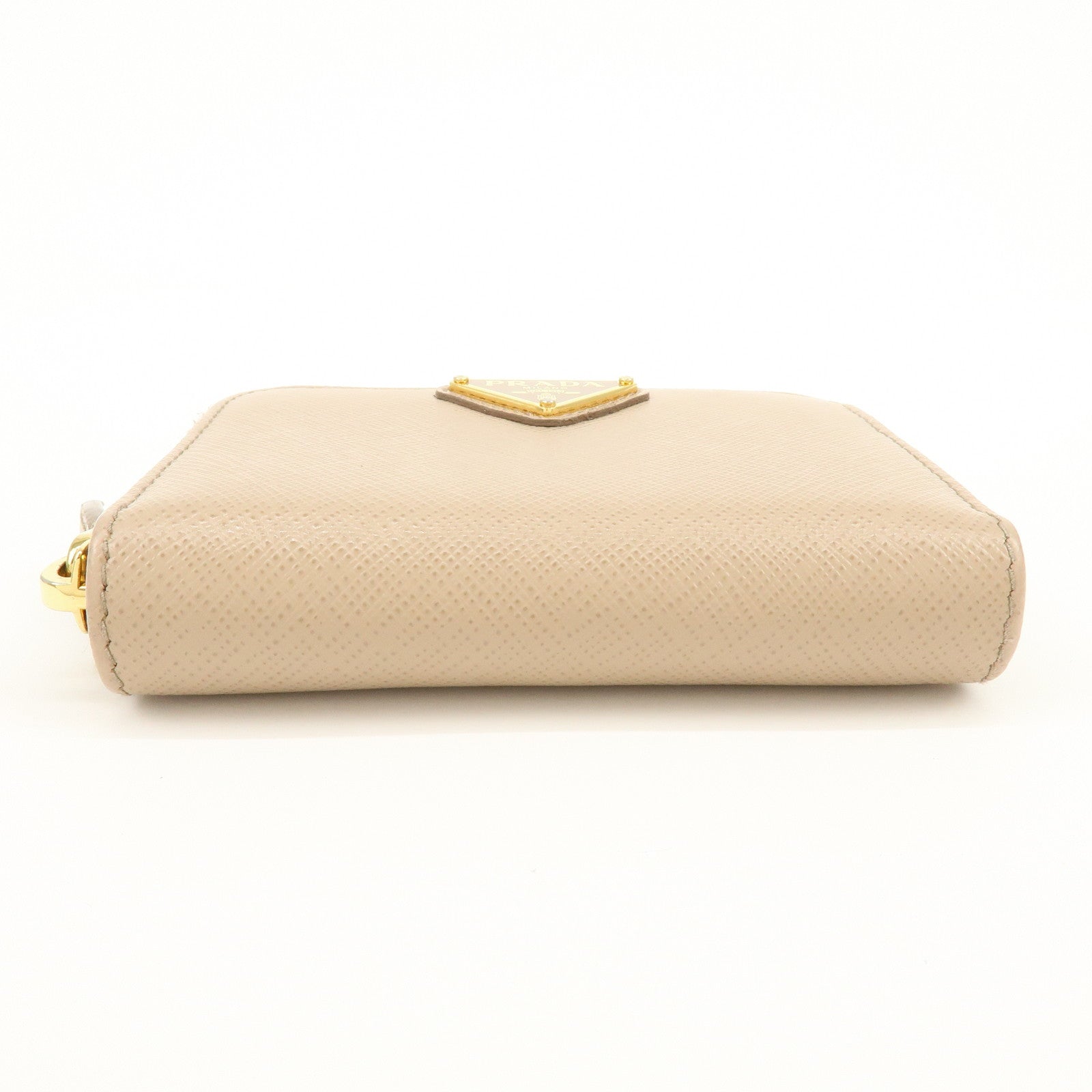 PRADA Triangle Logo Saffiano Leather Coin Case Beige 2MM003