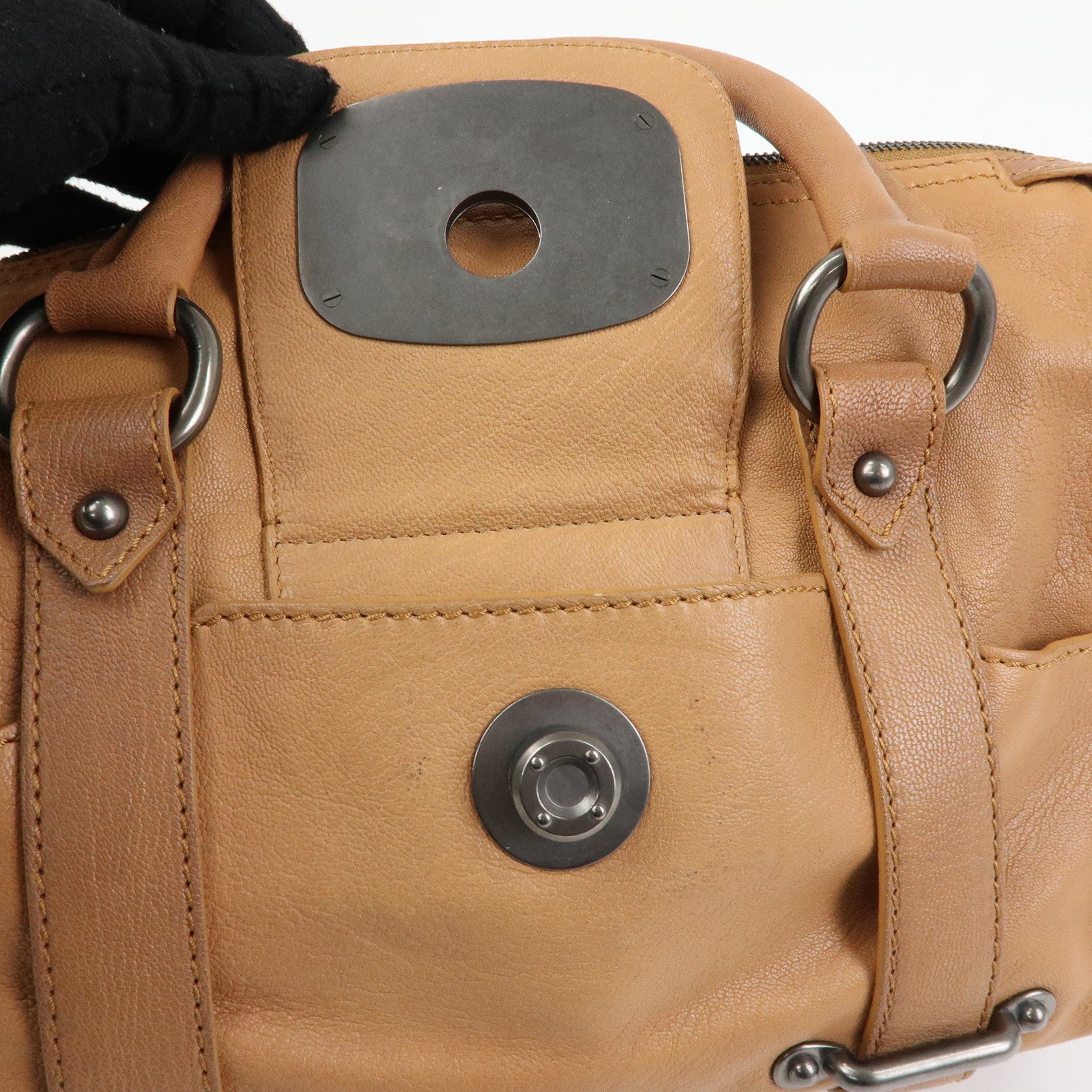 CELINE Logo Leather Hand Bag Boston Bag Hand Bag Brown