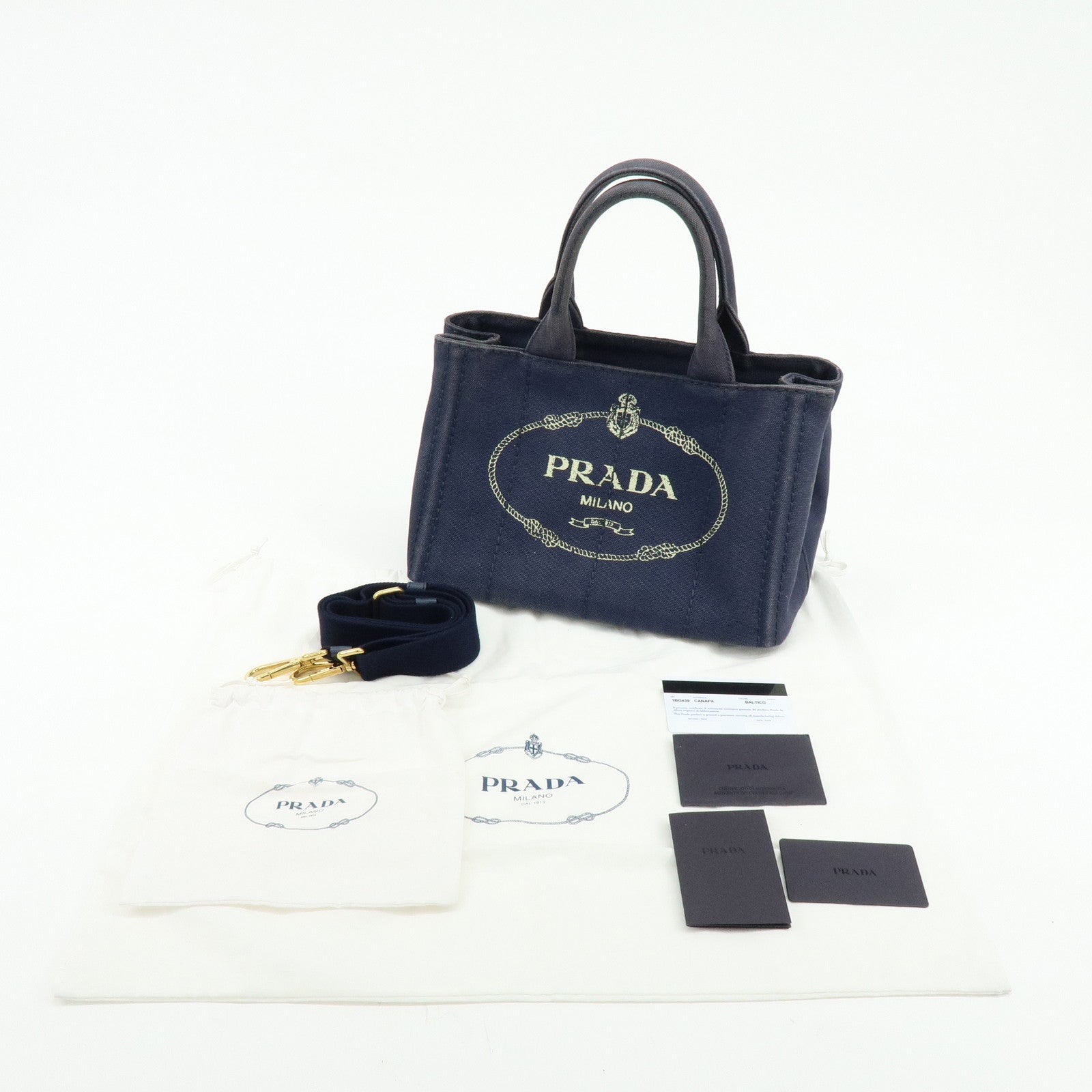 PRADA Canapa Mini Canvas 2Way Bag Hand Bag Navy 1BG439