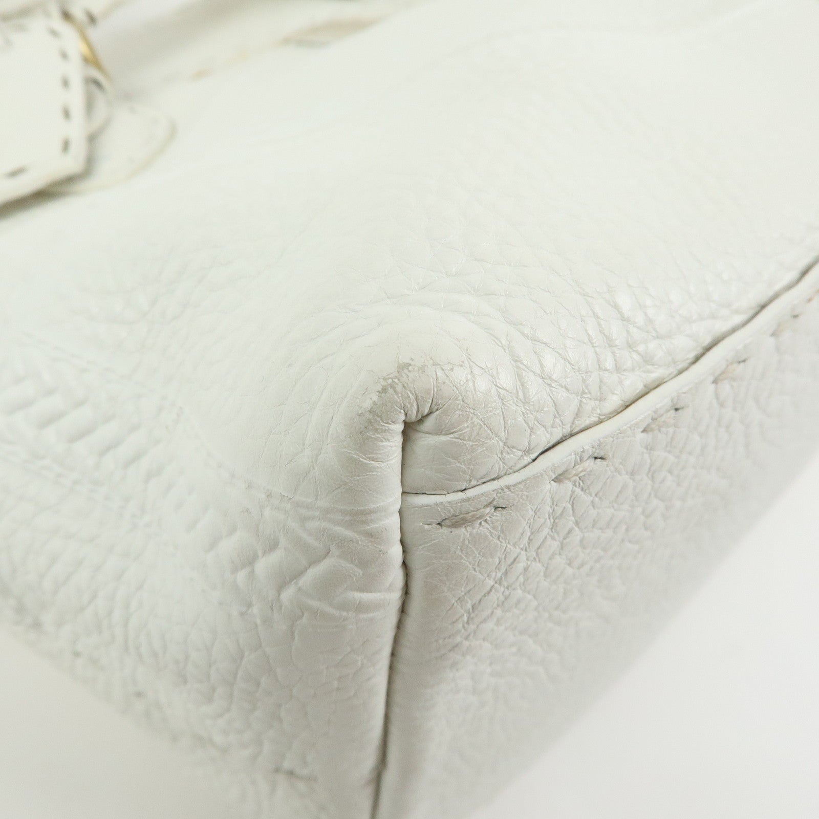 FENDI Selleria Villa Borghese Leather Hand Tote Bag White 8BN155