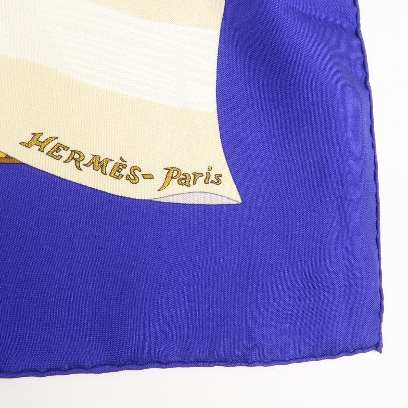 HERMES Carre 90 Silk 100% Scarf Souvenirs de Paris Blue Red Ivory