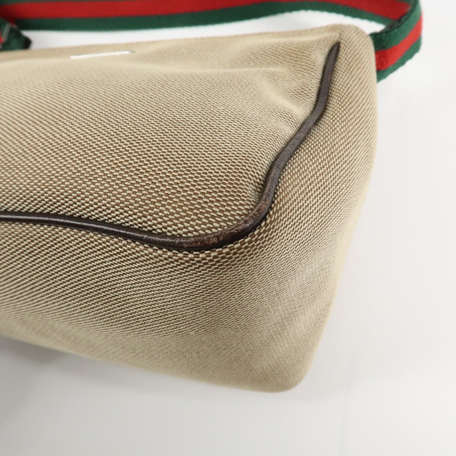 GUCCI Sherry Canvas Leather Pouch Hand Bag Beige Brown 106644 Used