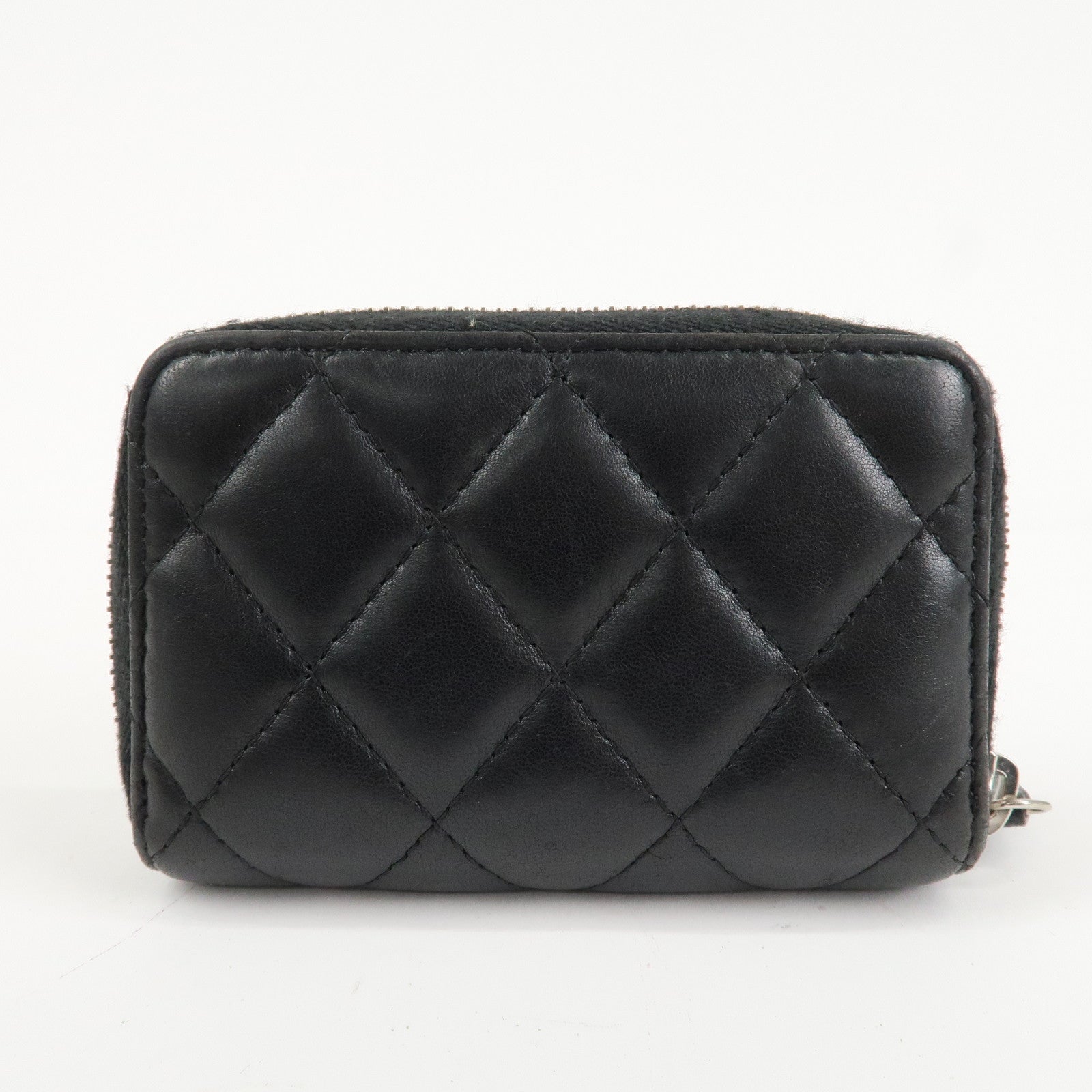 CHANEL Matelasse Lamb Skin Classic Zippy Coin Case Black AP0216 Used