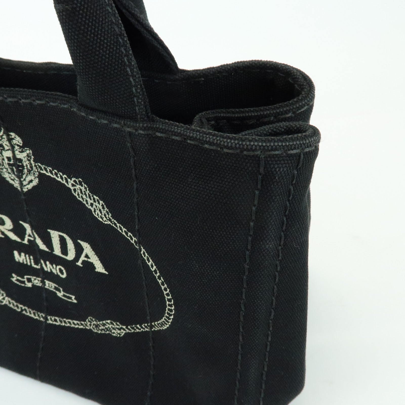 PRADA Triangle Logo Canapa Mini Canvas 2Way Hand Bag Black 1BG439