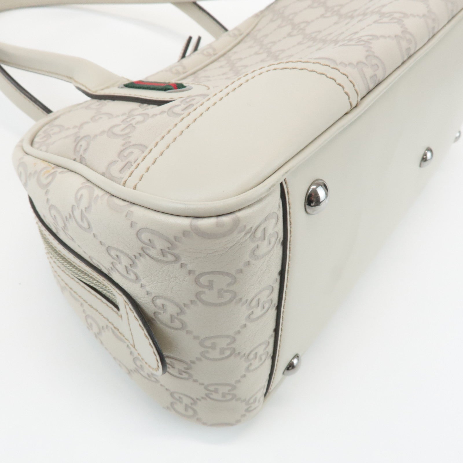 GUCCI Sherry Guccissima Leather Boston Bag Hand Bag Ivory 293594 Used