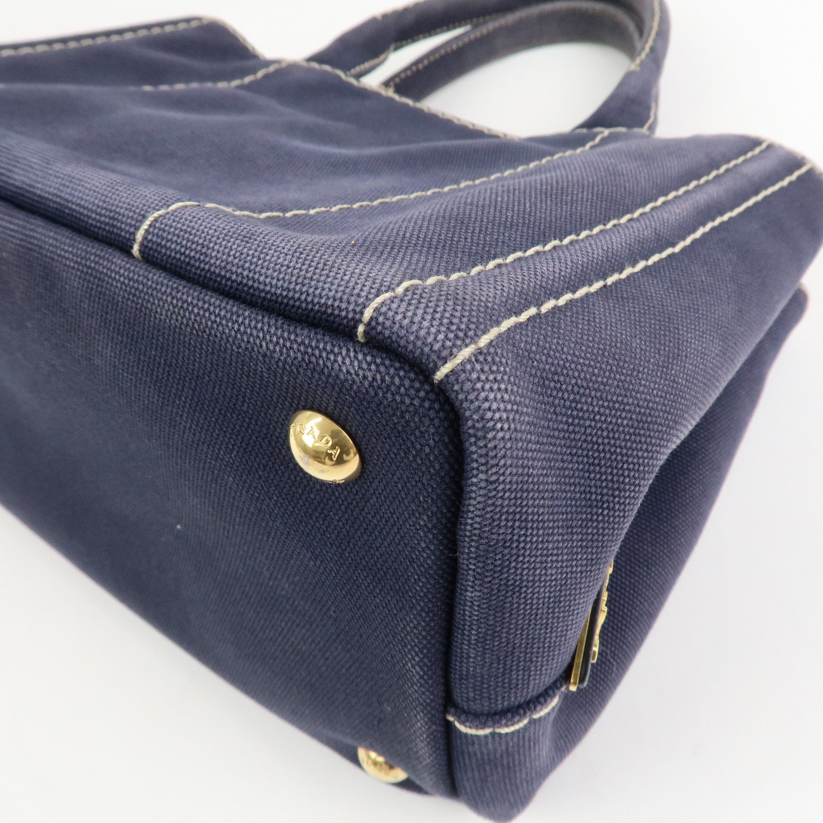 PRADA Canapa Mini Denim 2Way Hand Bag Tote Bag Navy 1BG439