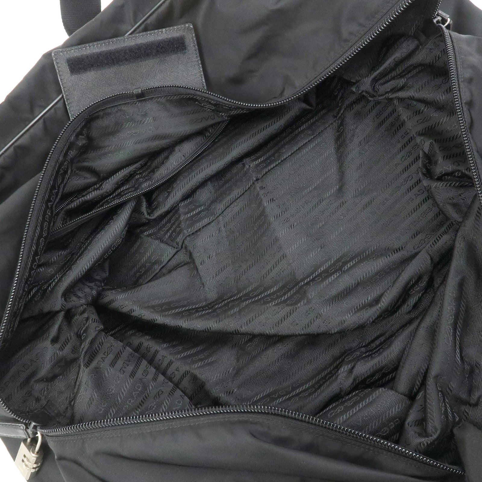 PRADA Triangle Logo Nylon Saffiano Leather Boston Bag Hand Bag