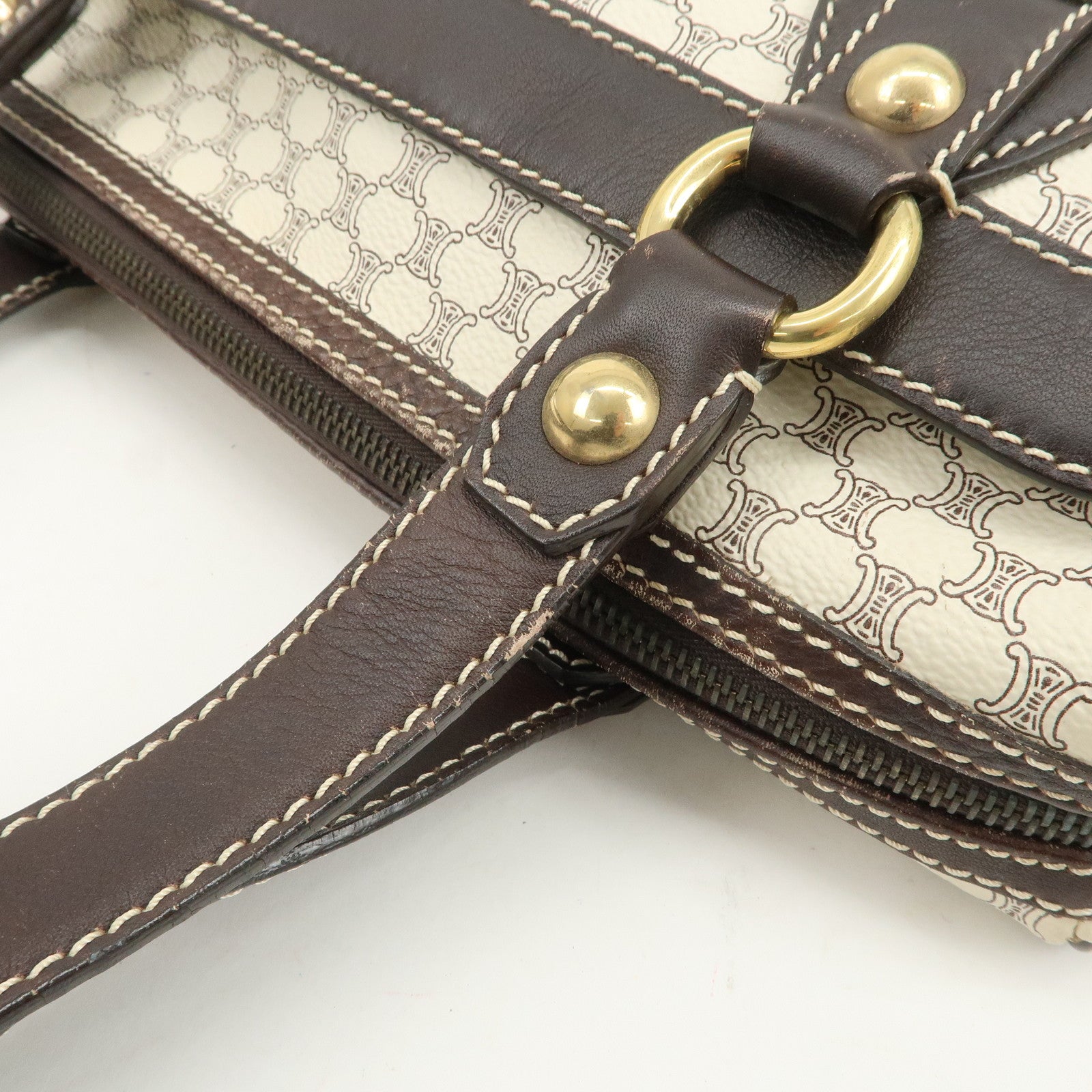 CELINE Macadam PVC Leather Mini Boston Bag Dark Brown White