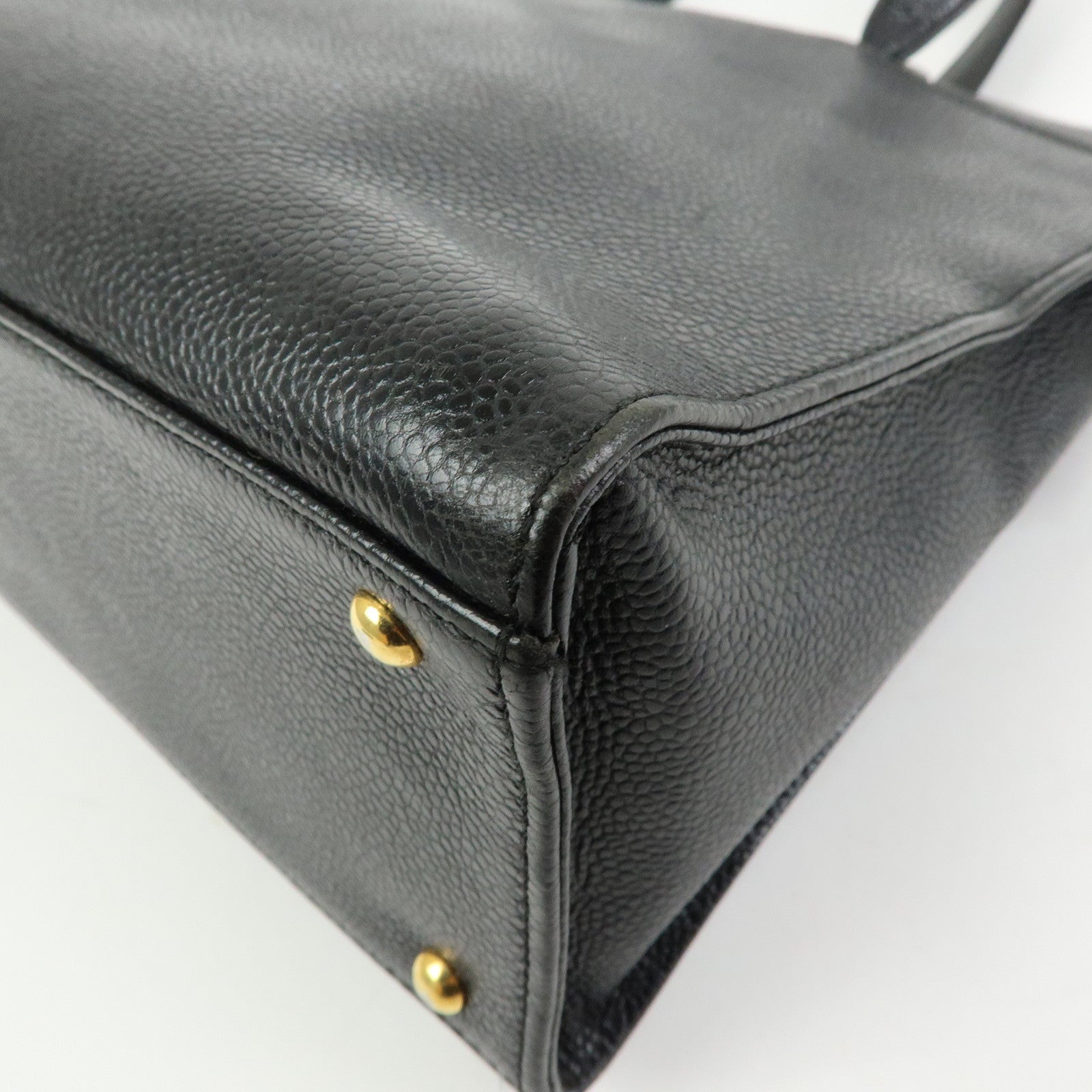 CHANEL Logo Caviarskin Tote Bag Hand Bag Black