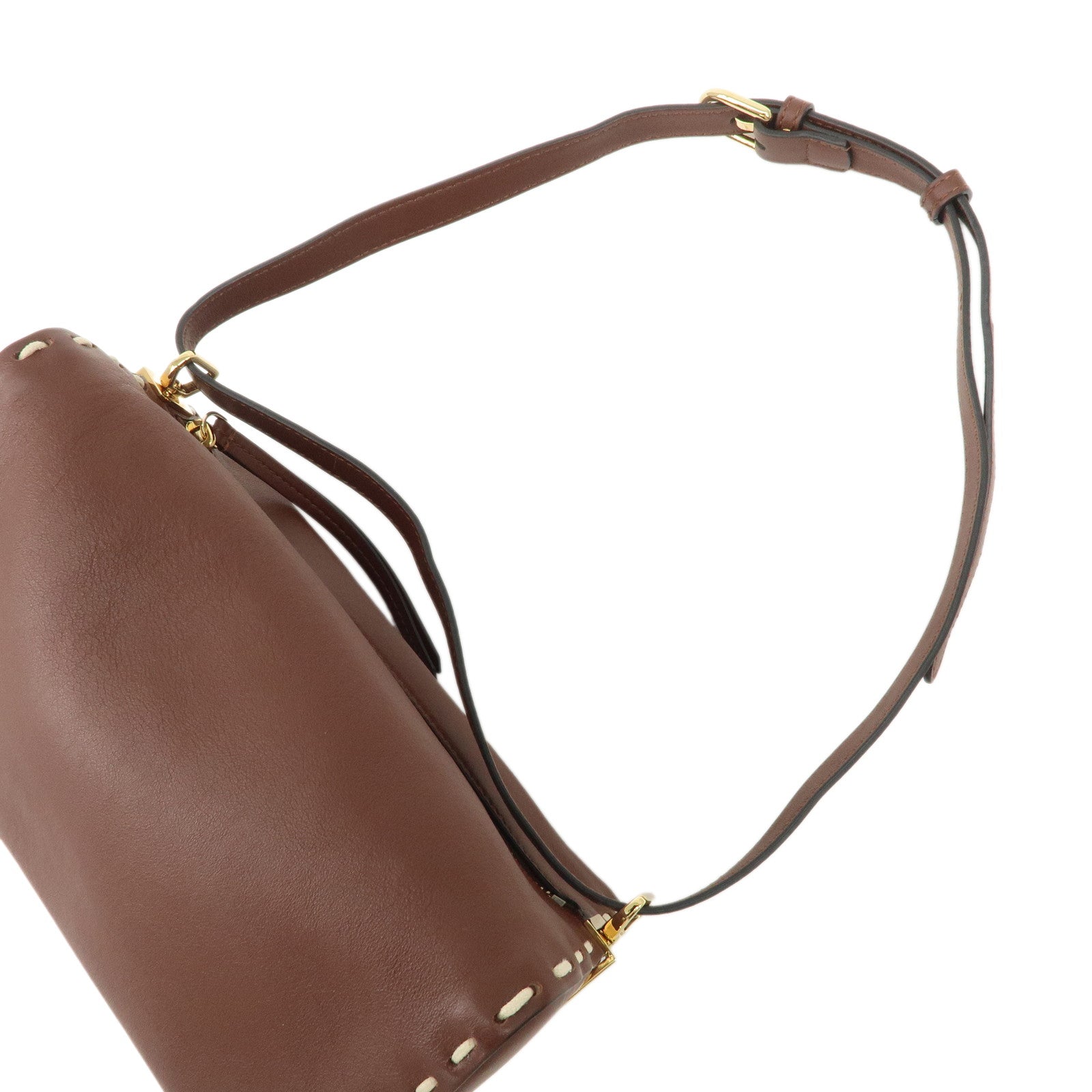 FENDI Selleria Leather Selleria Triangla Shoulder Bag Brown 8BS053