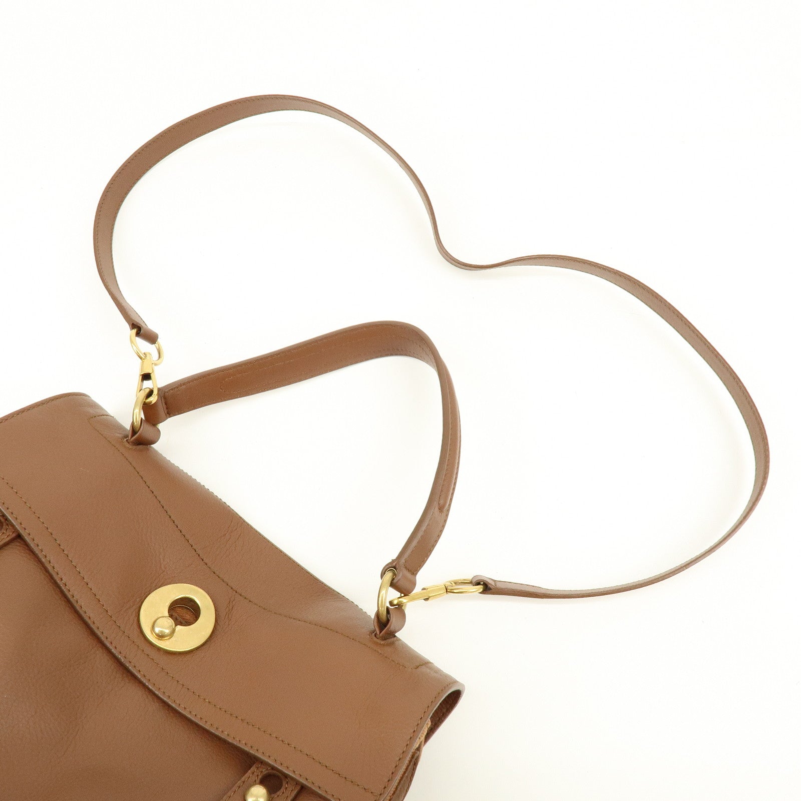 SAINT LAURENT PARIS Muse Two Leather Canvas 2WAY Bag Brown 229680