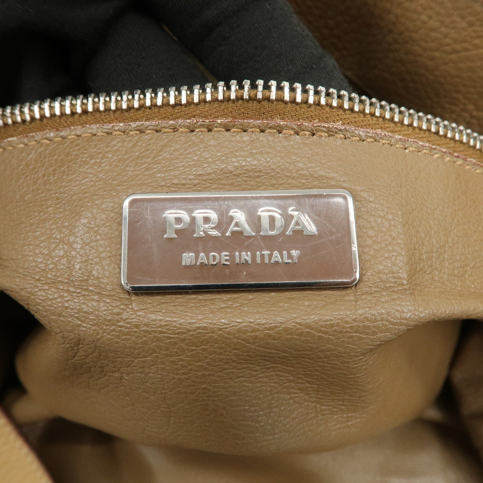 PRADA Triangle Logo Leather Shoulder Bag Hand Bag Beige