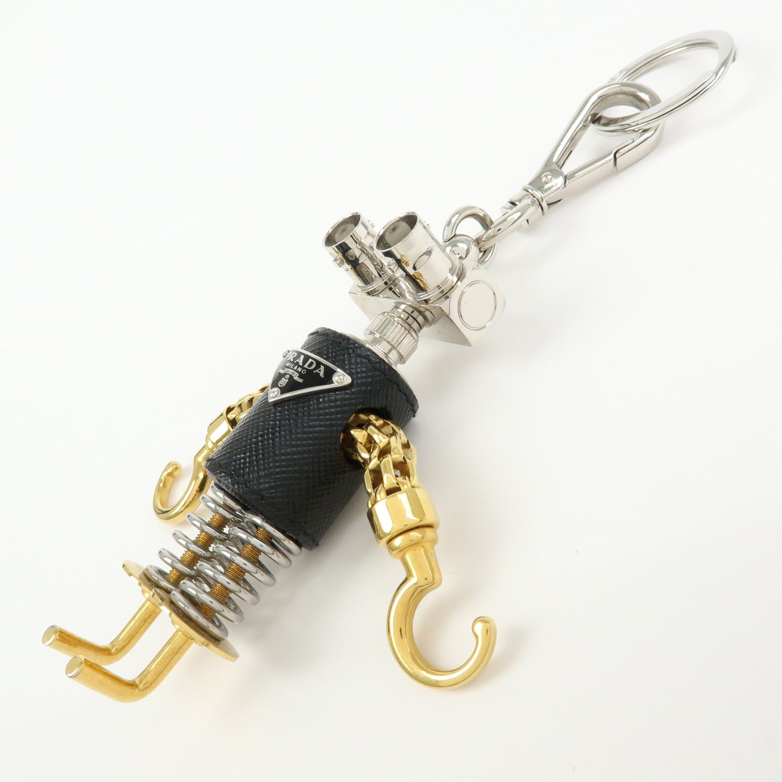 PRADA Triangle Logo Metal Saffiano Leather Robot Bag Charm 2TR103