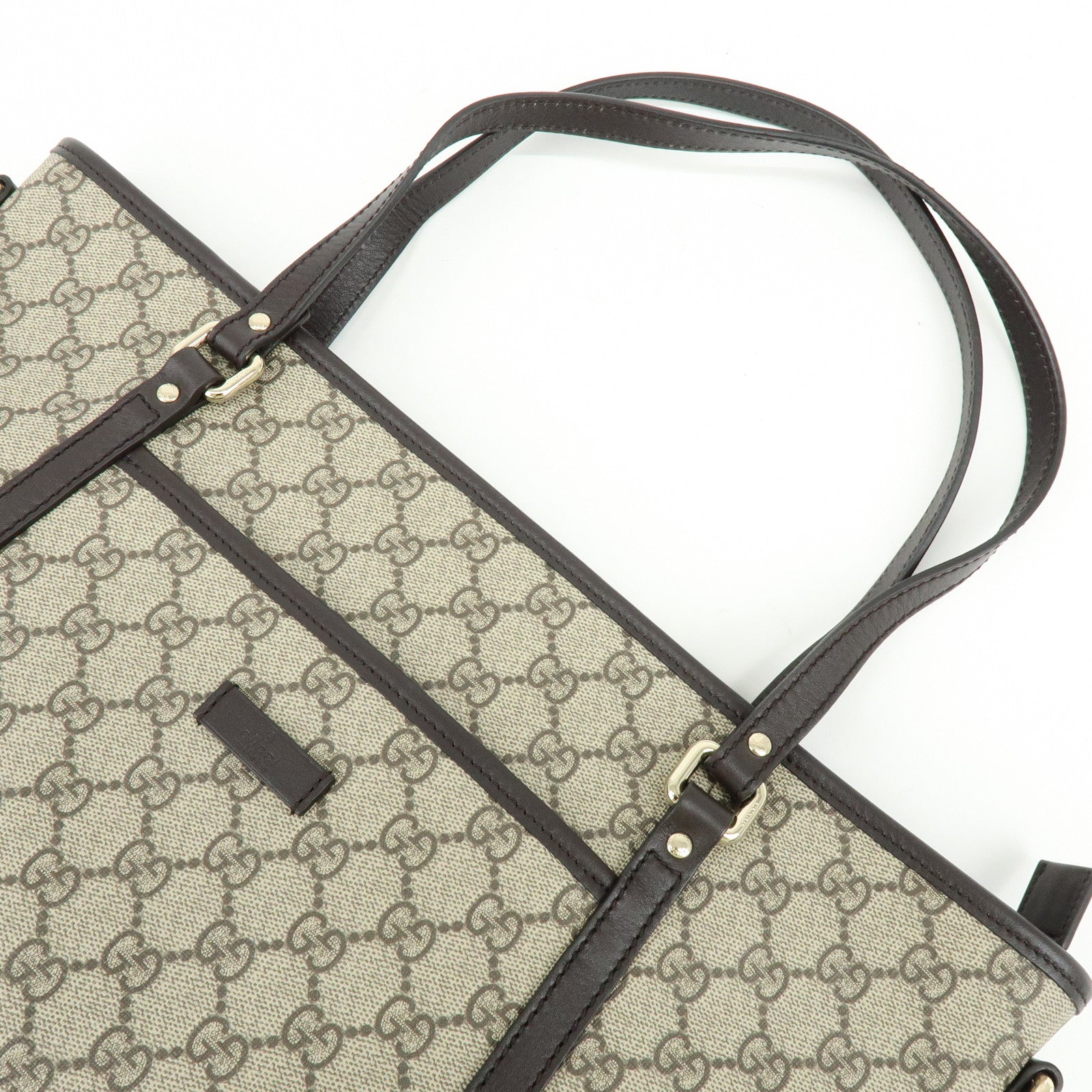GUCCI GG Canvas Leather 2Way Tote Bag Hand Bag Brown 388929