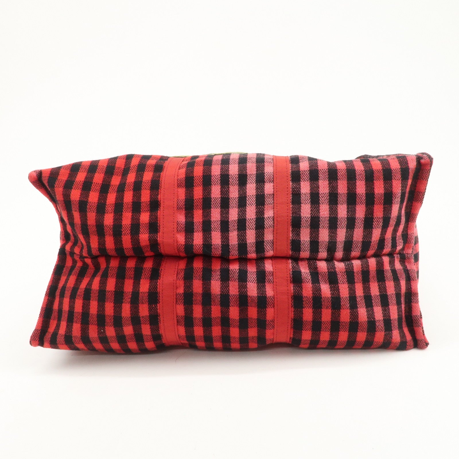 GUCCI Canvas Tote Bag Hand Bag Flower Plaid Red 484690