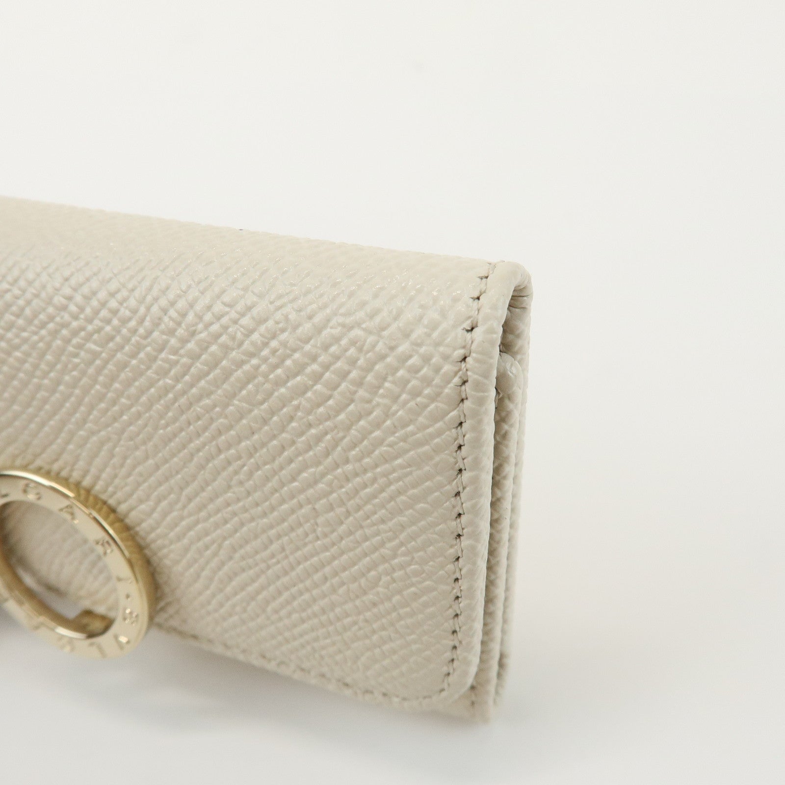 BVLGARI Logo Leather 6 Rings Key Case Key Holder Ivory
