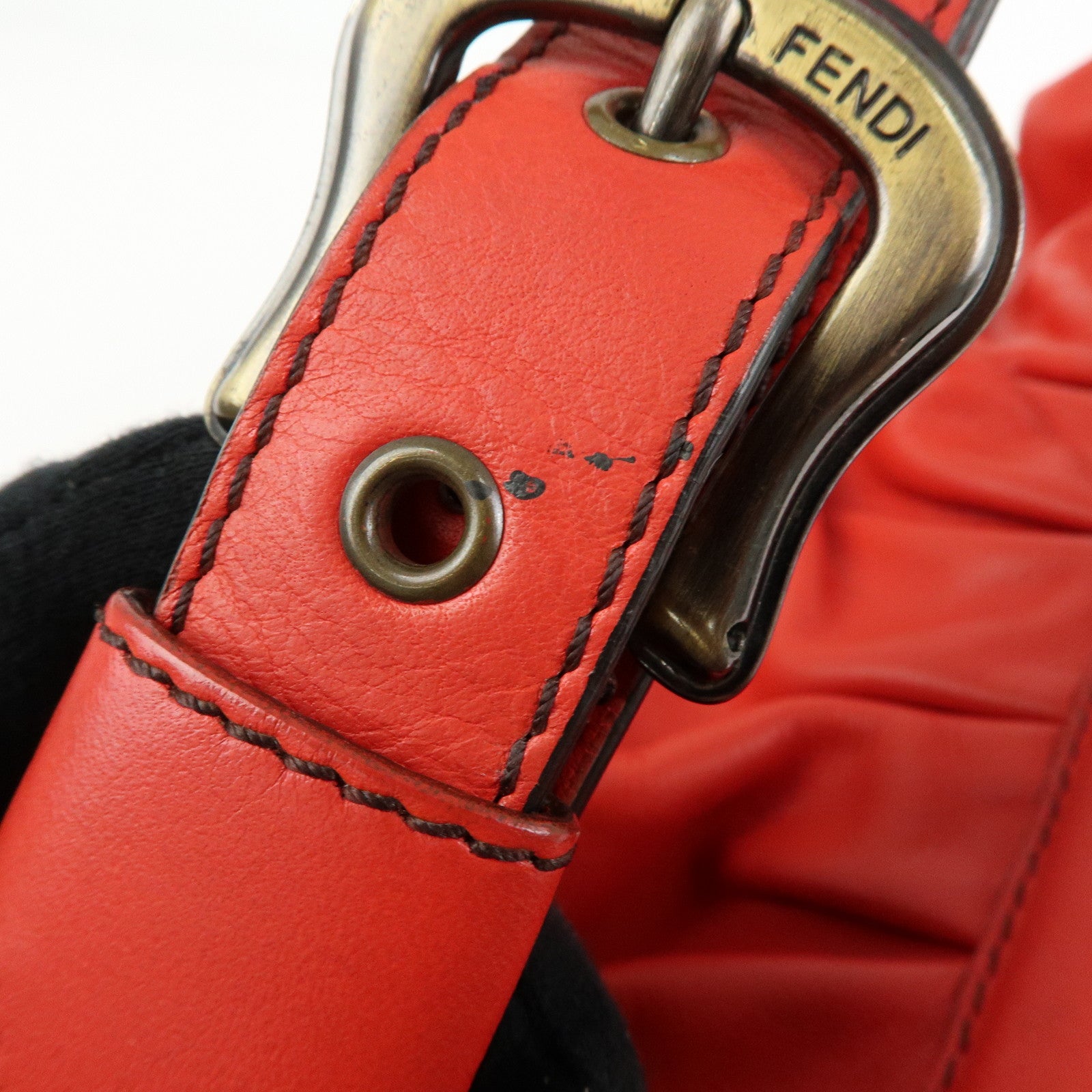 FENDI Logo Leather Shoulder Bag Hand Bag Doctor's Bag Red 8BR579