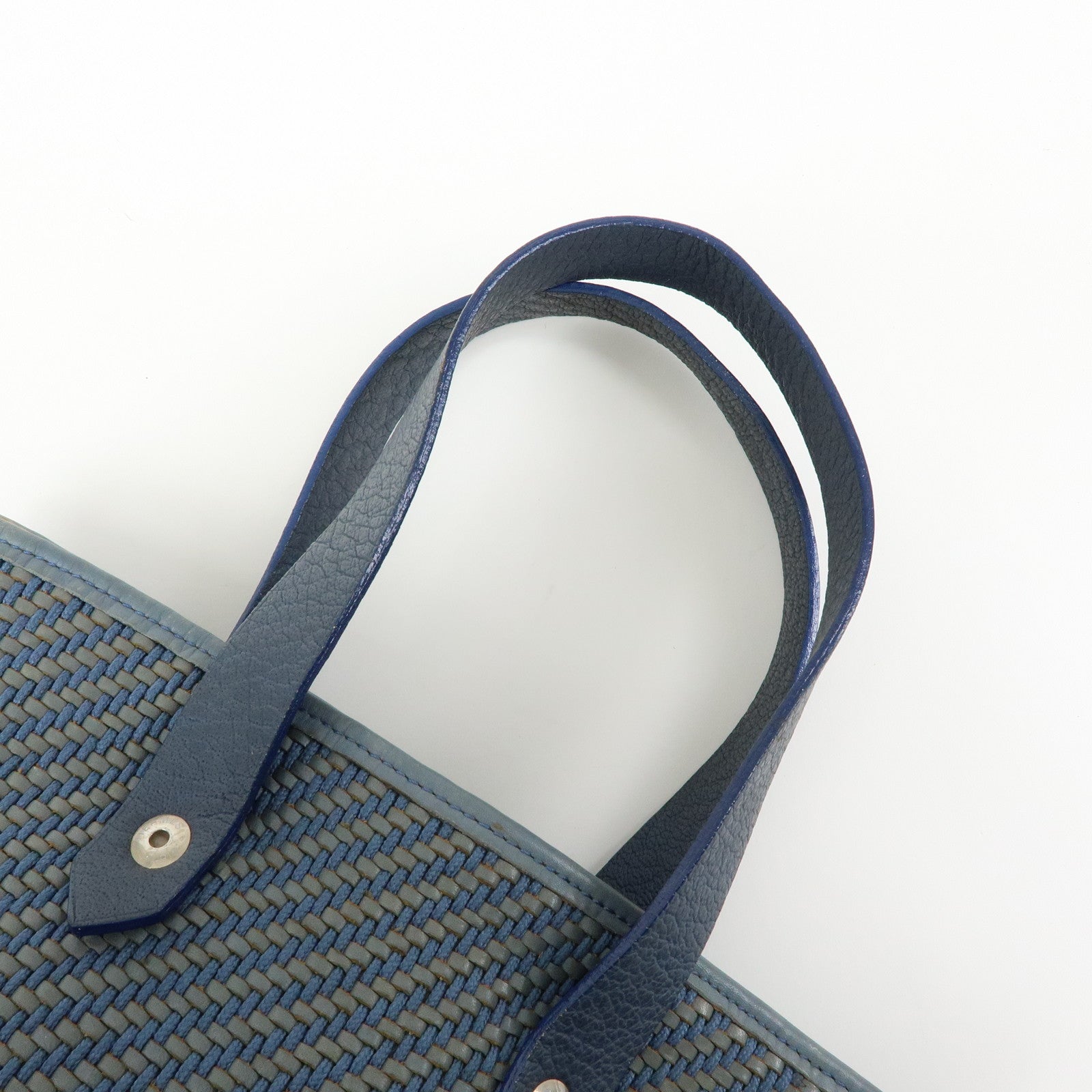 HERMES Amedaba PM Polyester Leather Mini Tote Hand Bag Blue