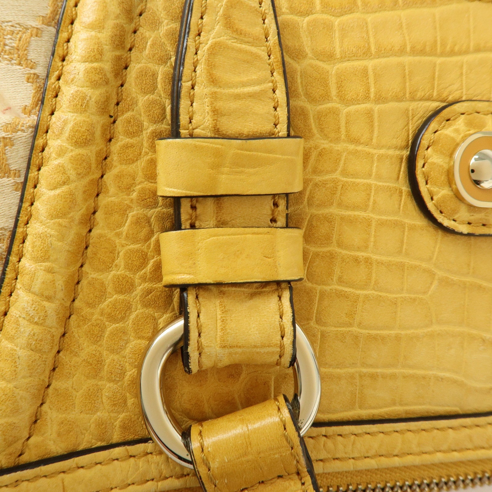 CELINE Macadam Canvas Leather Tote Bag Hand Bag Yellow Red Beige