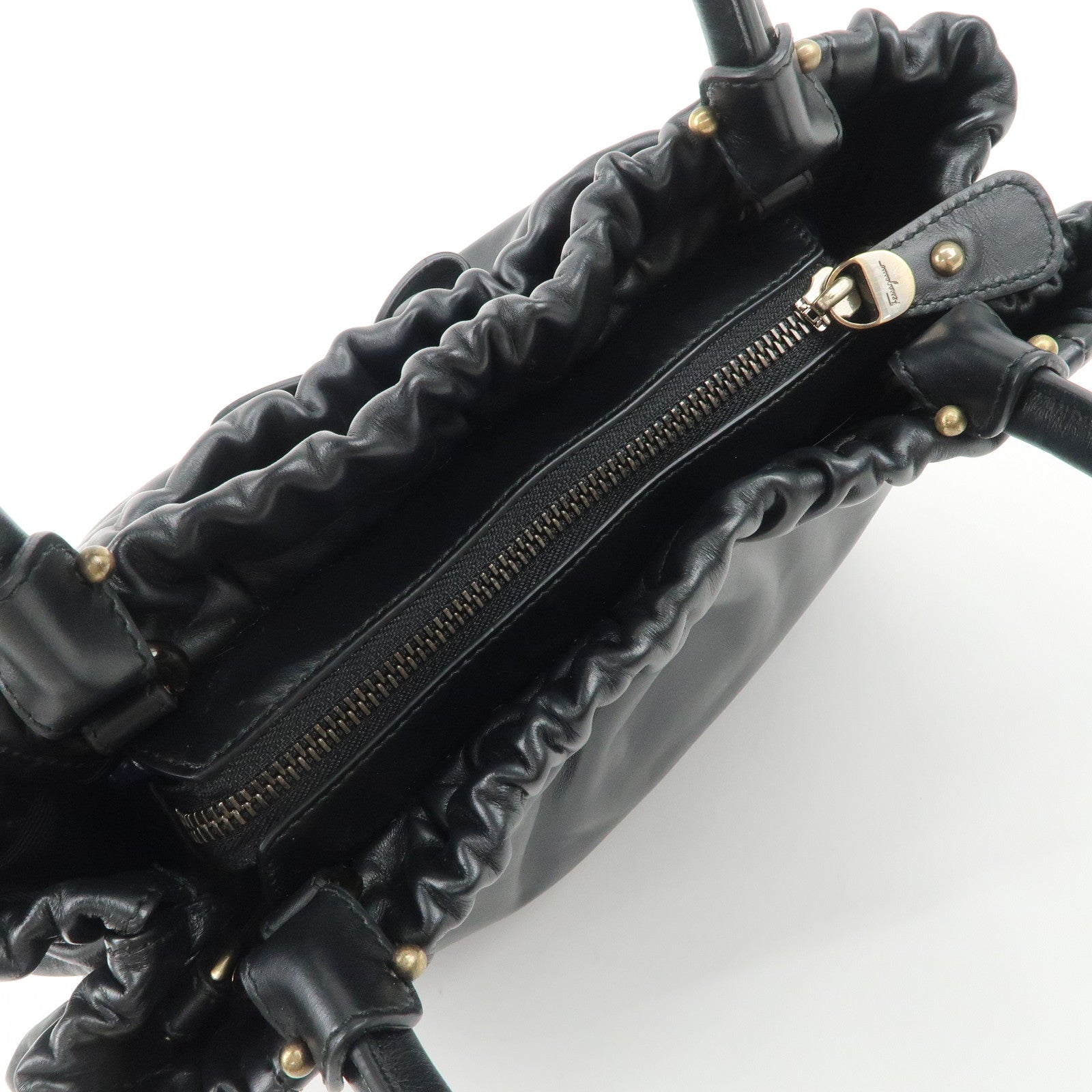 Ferragamo Vara Ribbon Leather 2Way Bag Hand Bag Shoulder Bag Black