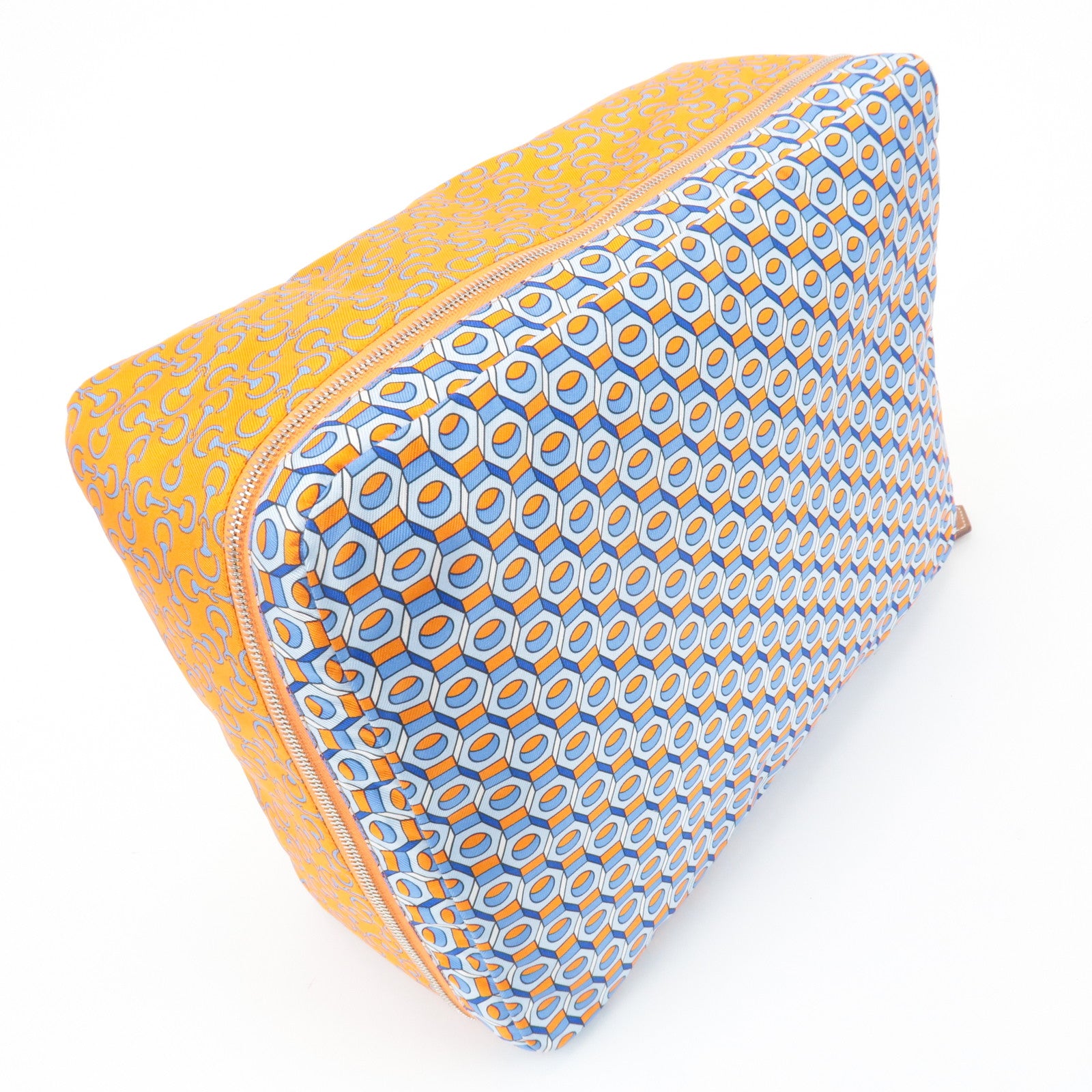 HERMES Eau des Voyages PM Silk Pouch Orange Blue Used