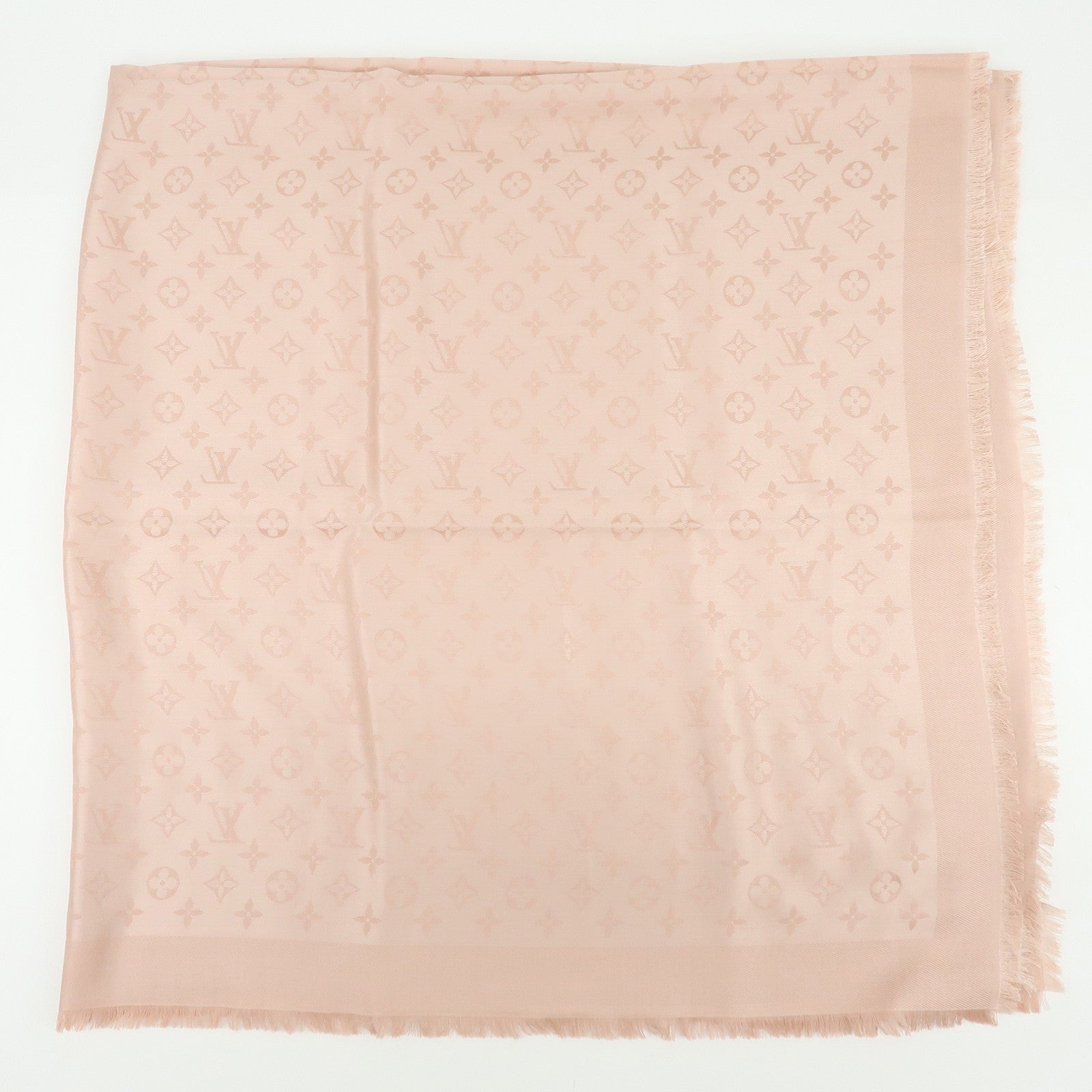 Louis Vuitton Monogram Silk Wool Scarf Shawl Pink M74441