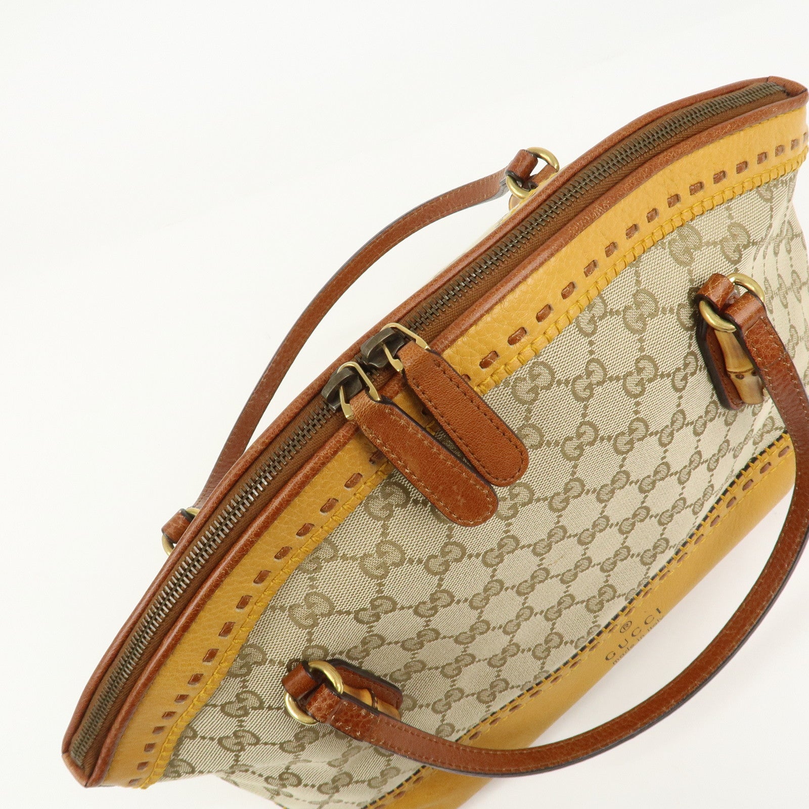 GUCCI Bamboo GG Canvas Leather Crafty Tote Bag Brown 339002