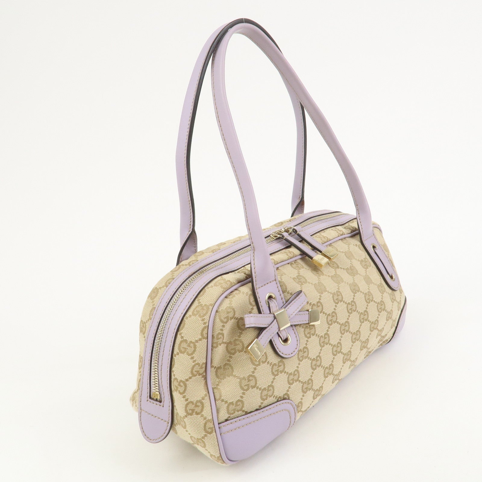 GUCCI Princy GG Canvas Leather Boston Bag Hand Bag Beige 161720