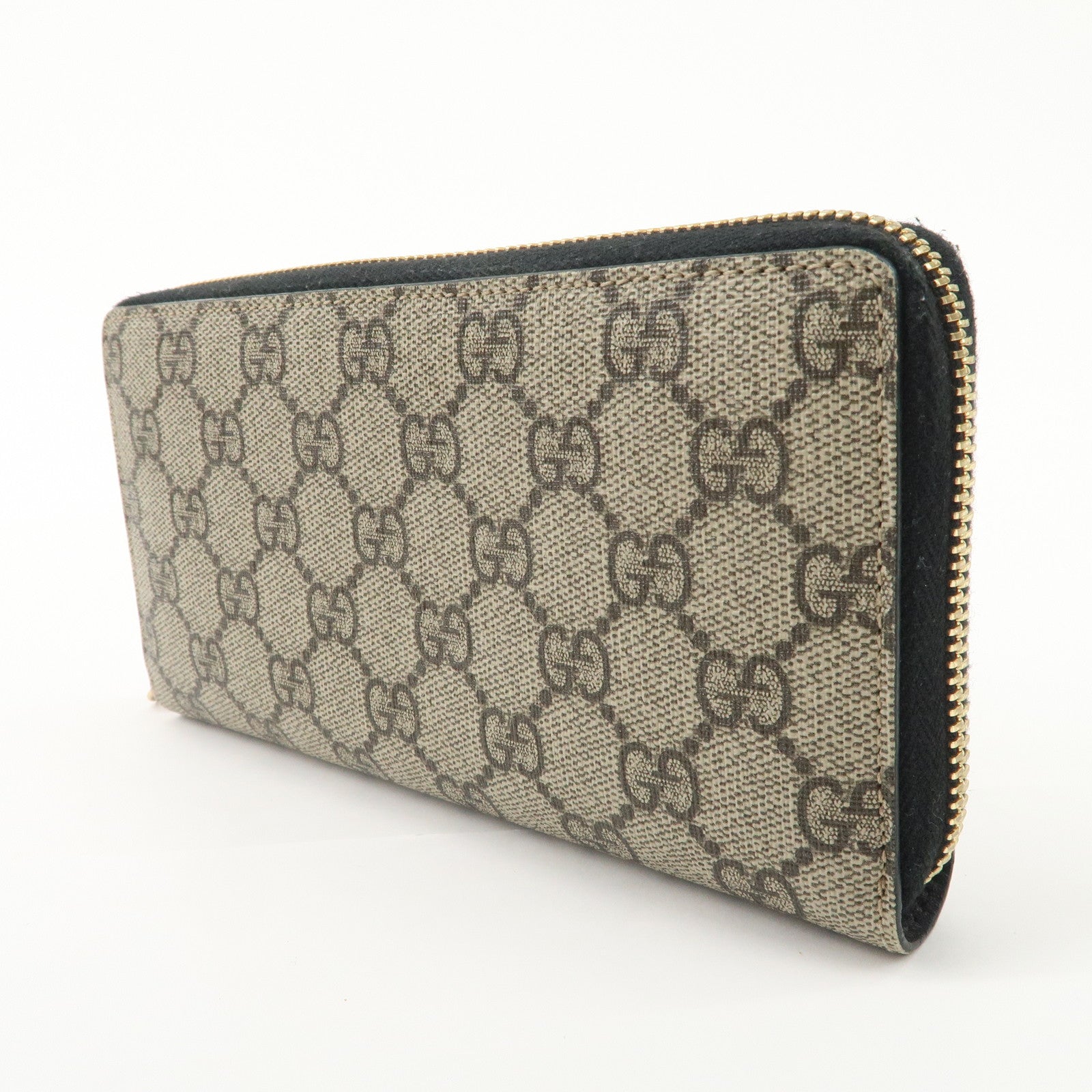 GUCCI GG Supreme Leather Round Zippy Wallet Black Beige 410102 Used