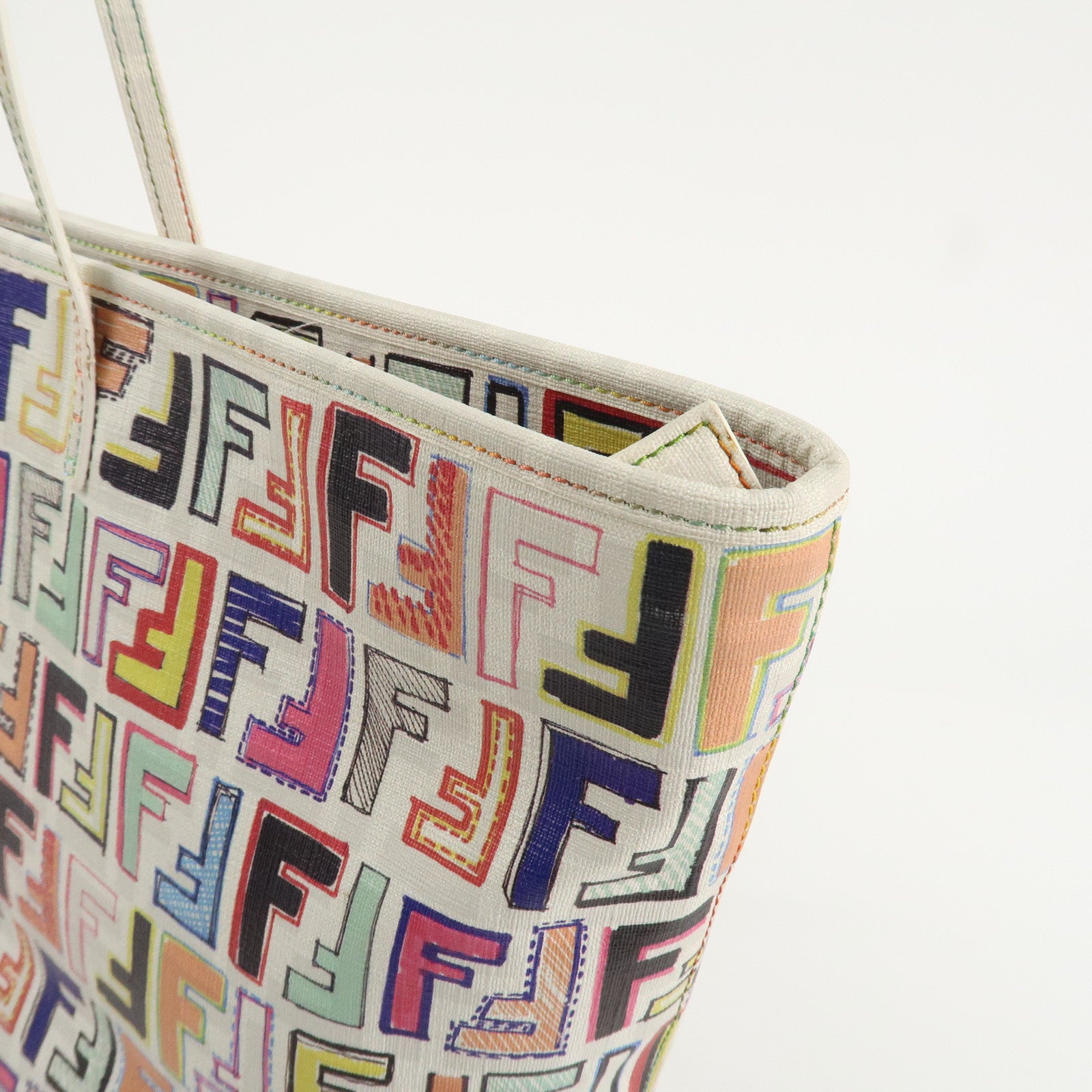 FENDI Zucca Logo Print PVC Tote Bag Multicolor White 8BH185 Used