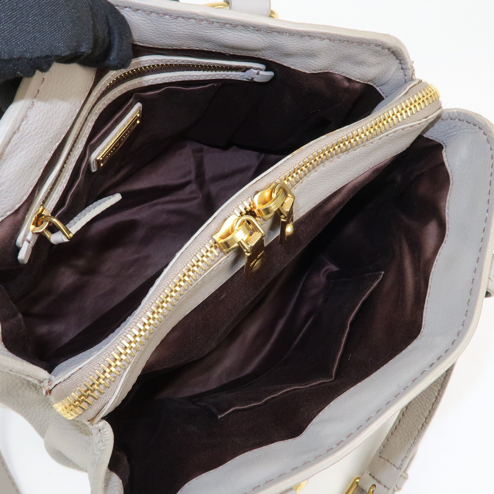 MIU MIU Logo Leather 2Way Bag Hand Bag Shoulder Bag Gray