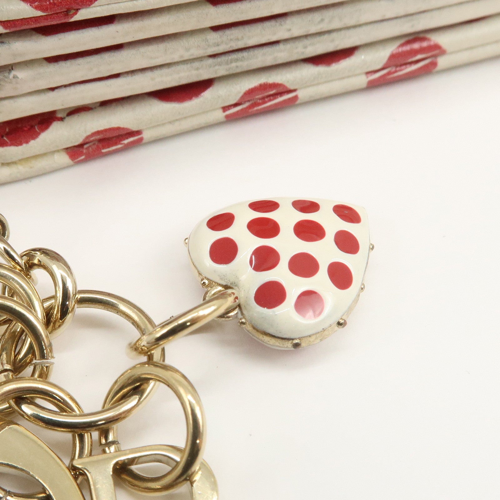 Christian Dior Leather Card Case Card Holder Dots Ivory Red