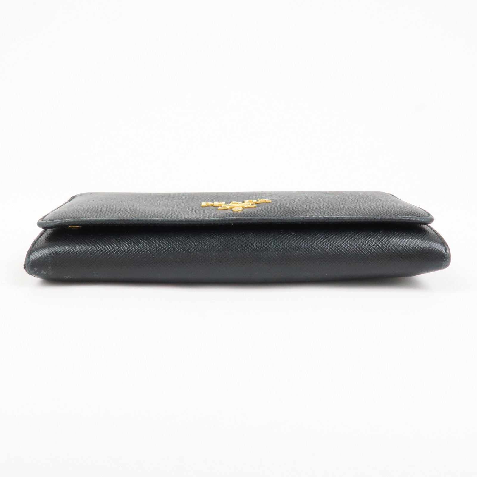 PRADA Logo Saffiano Leather Flap Bi-Fold Long Wallet Black 1MH132