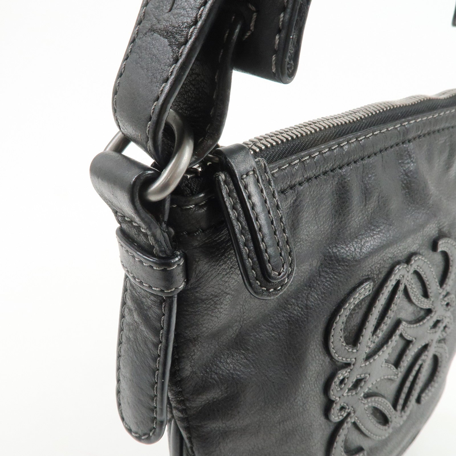 LOEWE Anagram Leather Canvas Shoulder Bag Crossbody Black