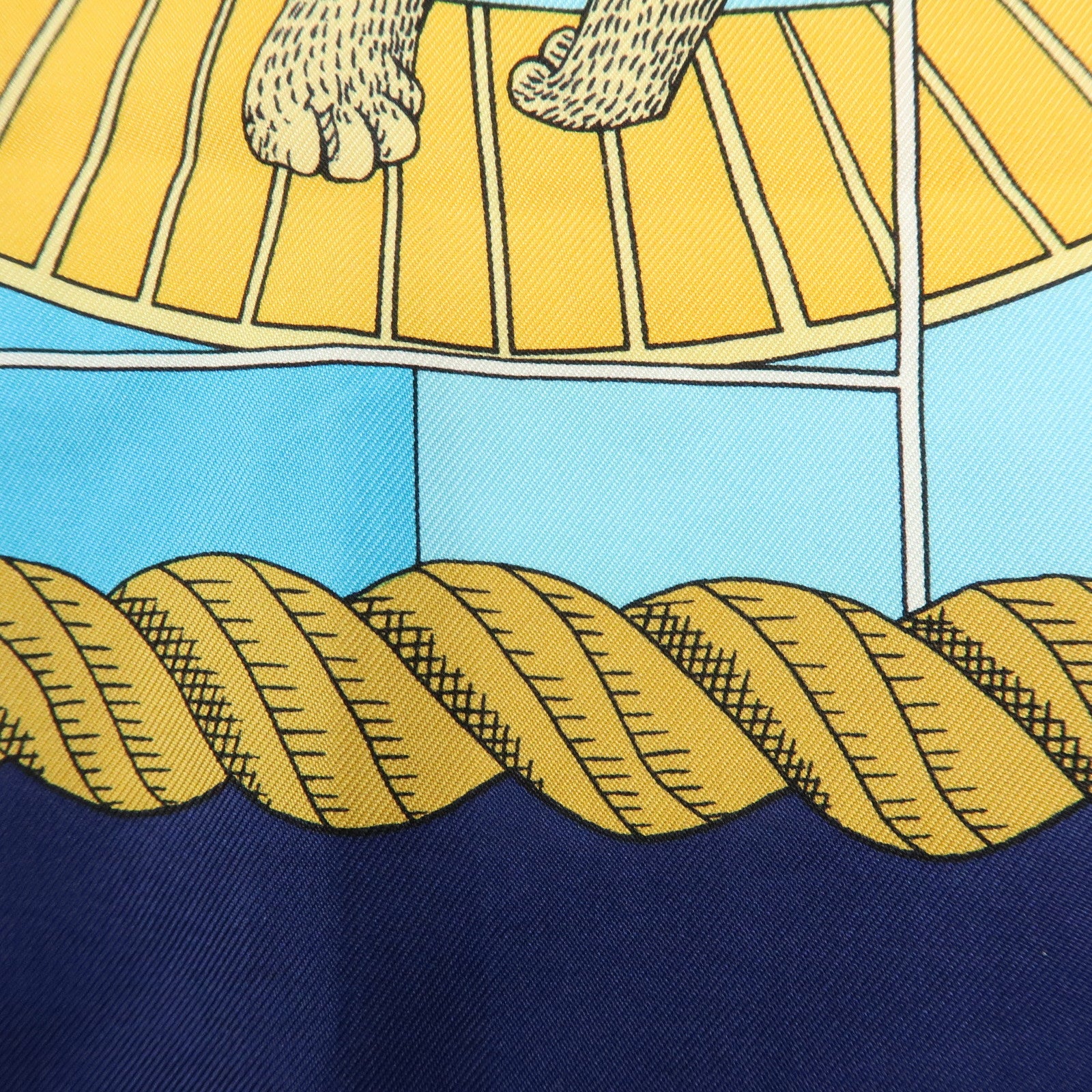 HERMES Carre 90 Silk 100% Scarf Circus Blue Gold