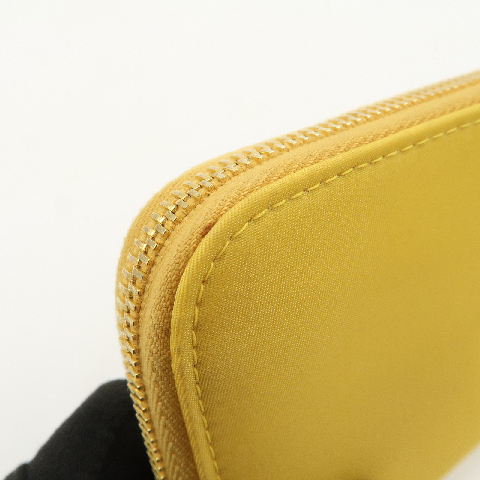 PRADA Triangle Logo Nylon Leather Round Zippy Long Wallet Yellow
