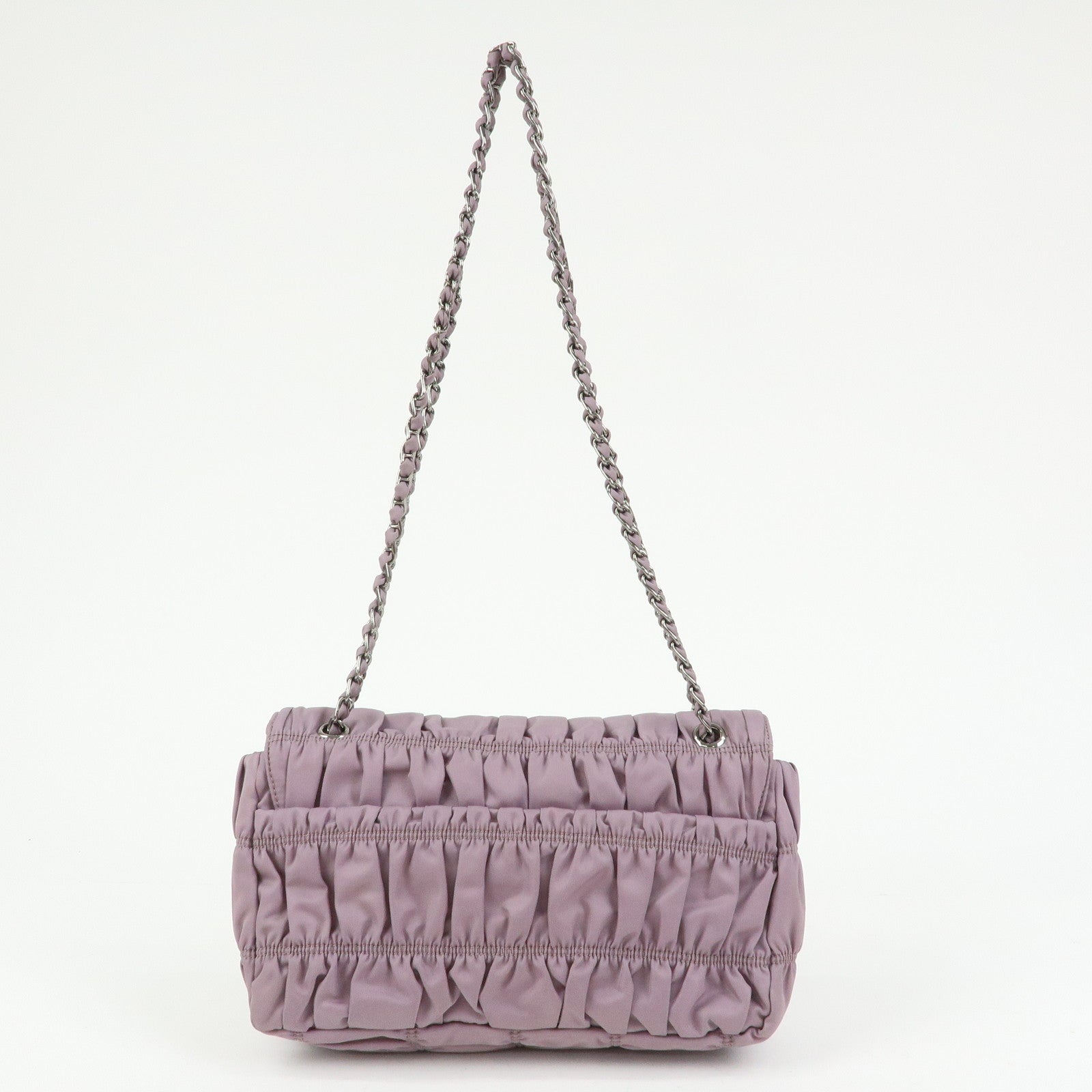 PRADA Tessuto Gaufre Nylon Leather Chain Shoulder Bag Light Purple