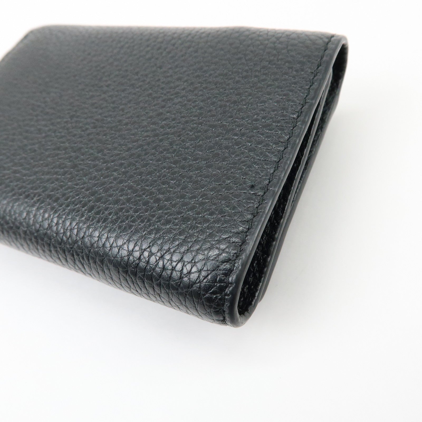 PRADA Logo Saffiano Leather Tri-fold Compact Wallet Black 1MH021
